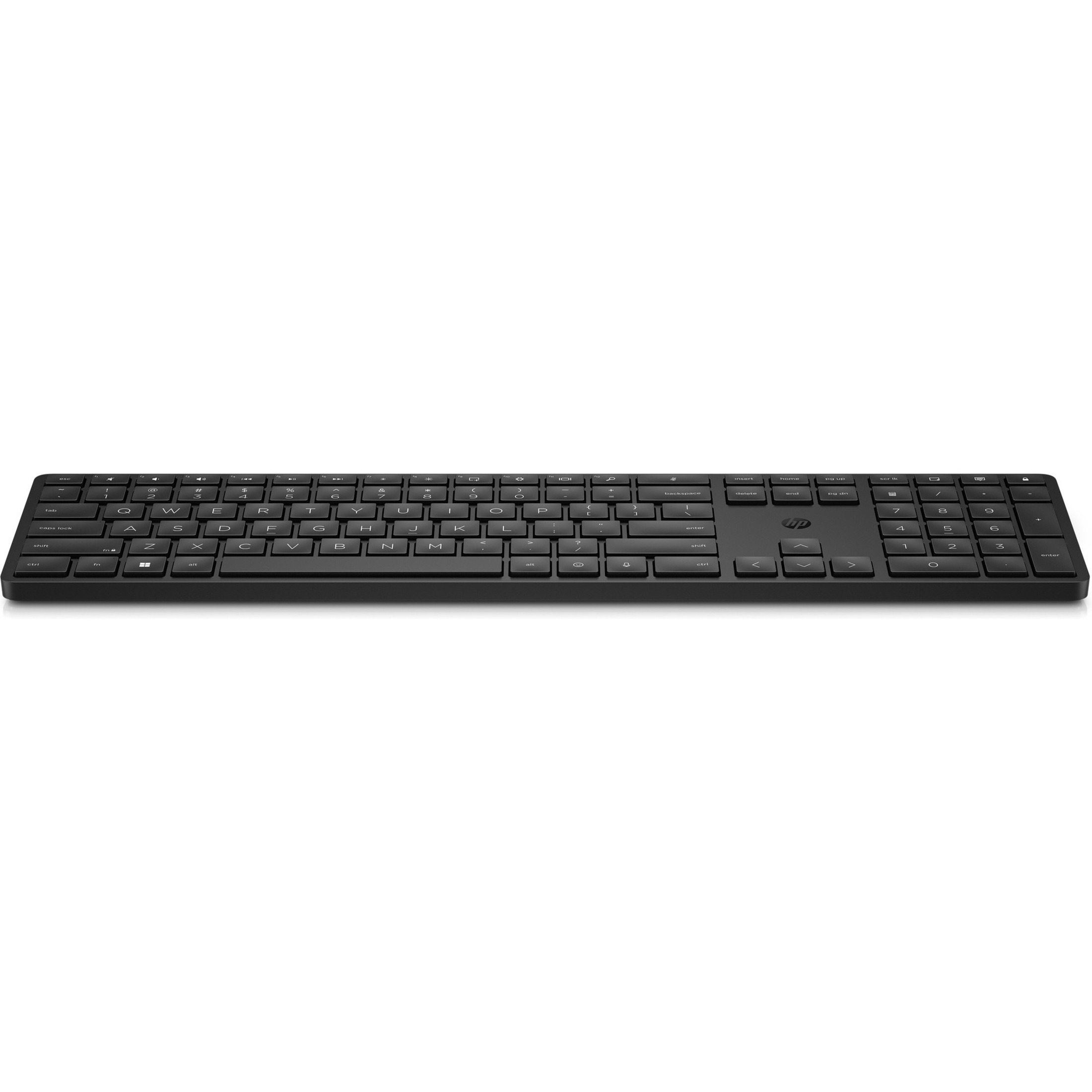 HP 455 Programmable Wireless Keyboard - Wireless Connectivity - RF - 2.40 MHz - English (US) - Notebook - PC - AA Battery Size Supported - Black — front