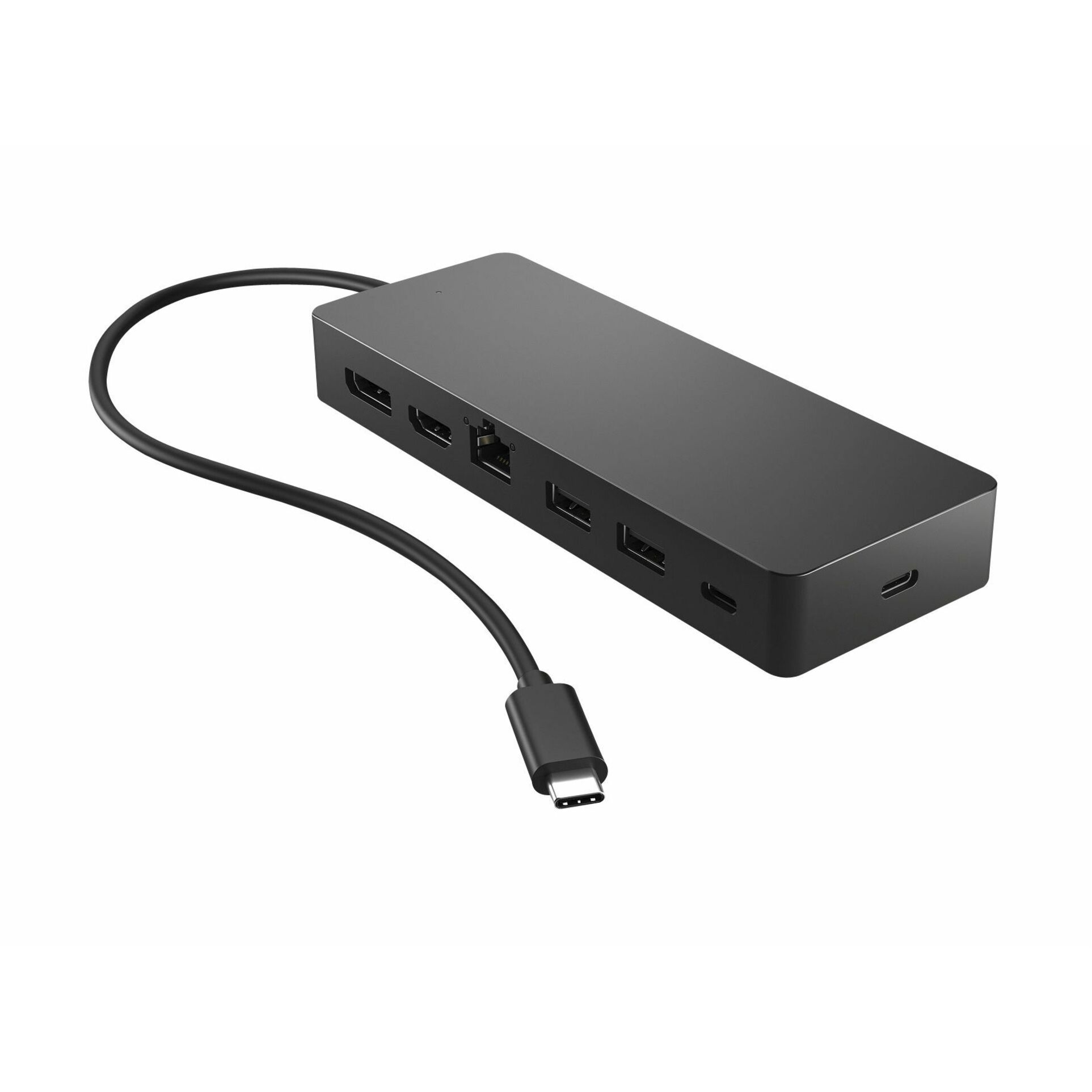 HP Travel USB-C Multi Port Hub - for Notebook, Desktop PC - Memory Card Reader - microSD, SD, microSD (TransFlash) - USB Type C - 2 Displays Supported - 4K - 3840 x 2160 - 2 x USB Type-A Ports - USB Type-A - USB Type-C - 1 x RJ-45 Ports - Network (RJ-45) - 1 x HDMI Ports - HDMI - DisplayPort - Black - Wired - Gigabit Ethernet - Windows 10, Windows 11, ChromeOS, macOS
