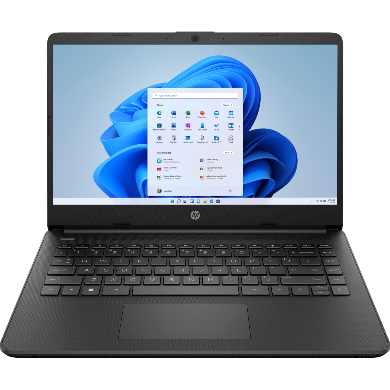 HP 14-dq0512la 14" Notebook - HD - Intel Celeron N4120 - 4 GB - 128 GB SSD - Jet Black - Intel Chip - 1366 x 768 - Windows 11 Home - Intel UHD Graphics 600 - BrightView - Front Camera/Webcam - IEEE 802.11ac Wireless LAN Standard — front