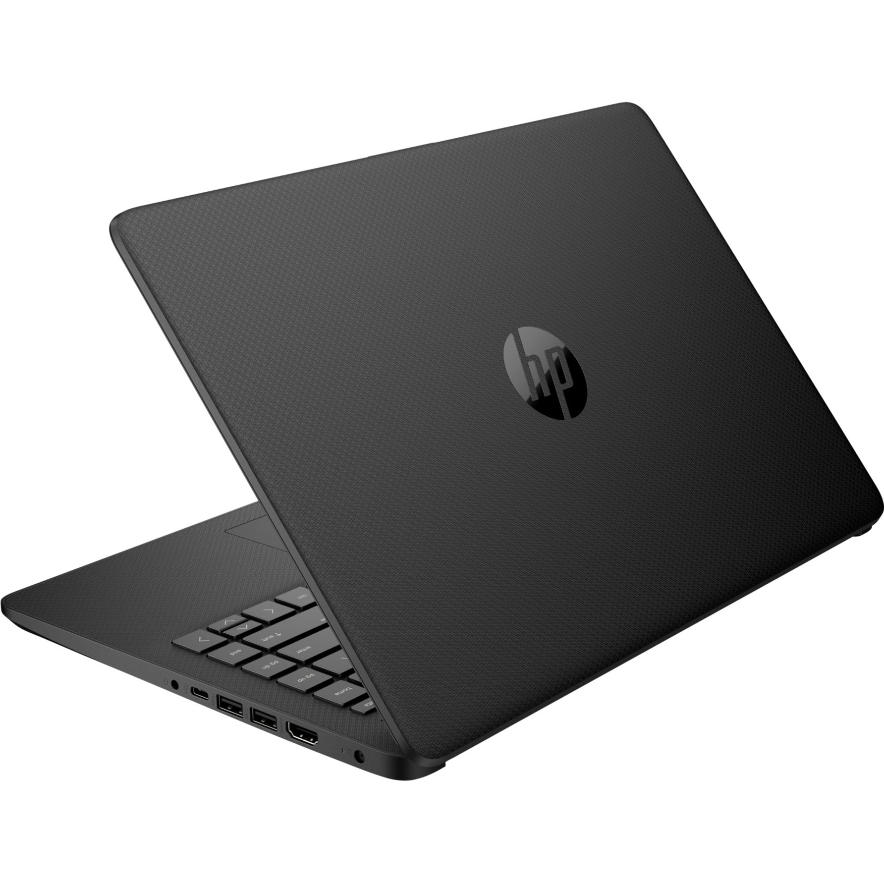 HP 14-dq0512la 14" Notebook - HD - Intel Celeron N4120 - 4 GB - 128 GB SSD - Jet Black - Intel Chip - 1366 x 768 - Windows 11 Home - Intel UHD Graphics 600 - BrightView - Front Camera/Webcam - IEEE 802.11ac Wireless LAN Standard — rear