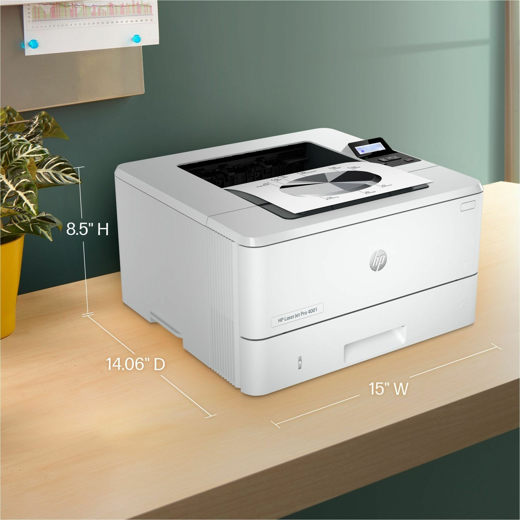 HP LaserJet Pro 4001n Printer - 63 ppm Mono - 4800 x 600 dpi Print - Manual Duplex Print - 350 Sheets Input - Ethernet - HP Smart App, Apple AirPrint, Mopria - 80000 Pages Duty Cycle - Plain Paper Print - Gigabit Ethernet - USB — alternate image3