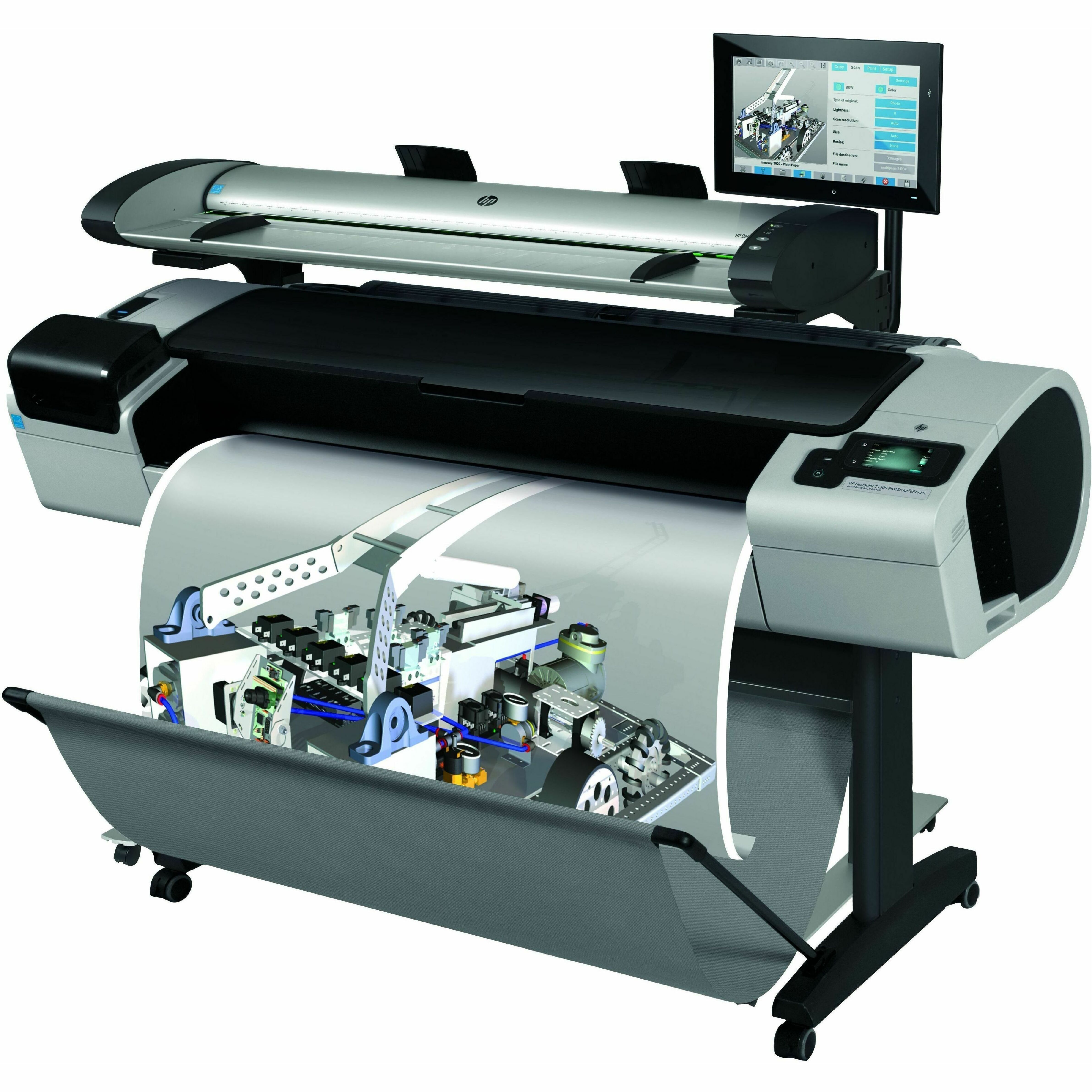 HP Designjet SD Pro PostScript A1 Inkjet Large Format Printer - Includes Printer, Copier, Scanner - 44" Print Width - Color - 6 Color(s) - 26 Second Color Speed - 2400 x 1200 dpi - USB - Ethernet - Sheetfed Color Scan - Sheetfed Color Copy - Roll Paper - Floor Standing Supported - Adobe PostScript 3, Adobe PDF 1.7, HP GL/2, TIFF, JPEG, URF, CALS/G4 - Printer Stand Included — leftmaximum