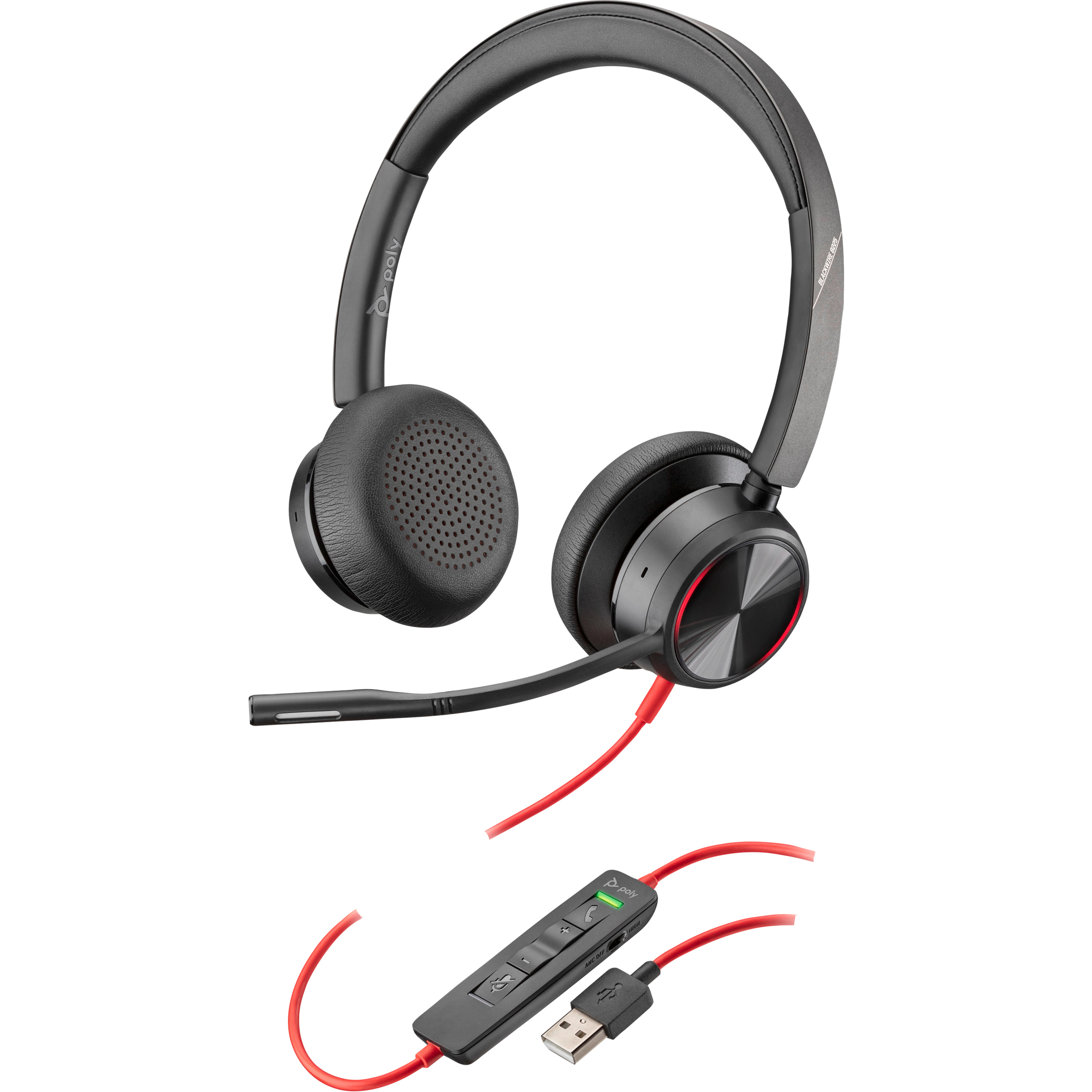 Poly Blackwire 8225 USB-A Headset - Microsoft Teams Certification - Stereo - Mini-phone (3.5mm), USB Type A - Wired - 32 Ohm - 20 Hz to 20 kHz - Over-the-head, On-ear - Binaural - Supra-aural - 7.19 ft Cable - Omni-directional, Noise Cancelling, Uni-directional, Directional, MEMS Technology Microphone - Noise Canceling - Black