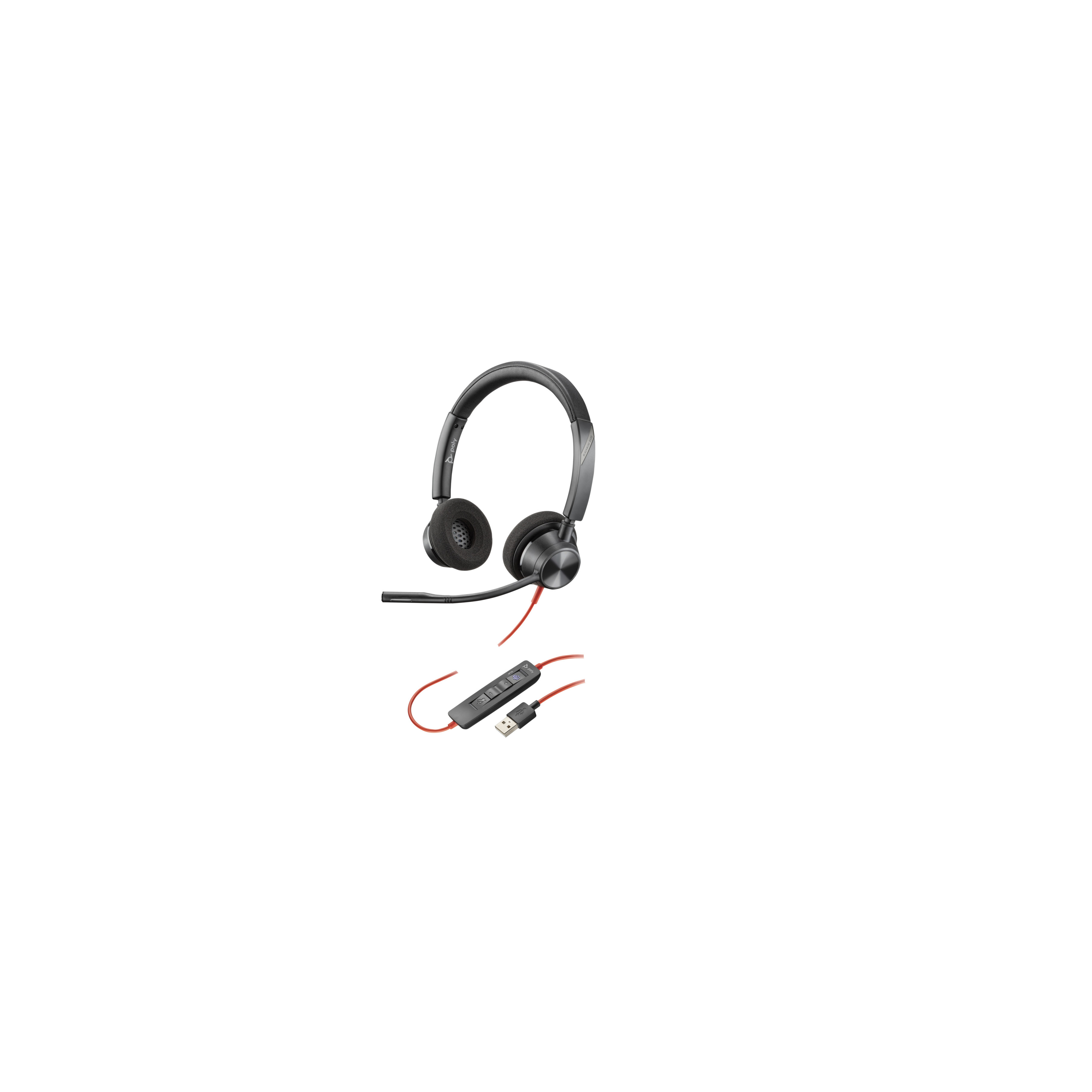 Poly Blackwire 3320 Microsoft Teams Certified USB-A Headset - Microsoft Teams Certification - Stereo - USB Type A, Mini-phone (3.5mm) - Wired - 32 Ohm - On-ear, Over-the-head - Binaural - Supra-aural - 7.15 ft Cable - Noise Canceling - Black