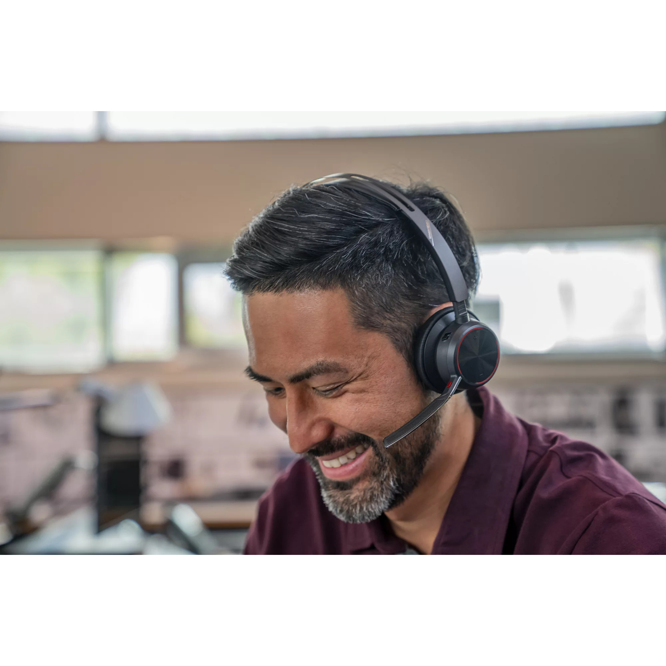 Poly Voyager Focus 2 USB-A With Charge Stand Headset - Microsoft Teams Certification - Siri, Google Assistant - Stereo - USB Type A - Wired/Wireless - Bluetooth - 298.6 ft - 20 Hz to 20 kHz - Over-the-head, On-ear - Binaural - Supra-aural - 4.92 ft Cable - MEMS Technology, Electret Condenser, Noise Cancelling Microphone - Black — life style