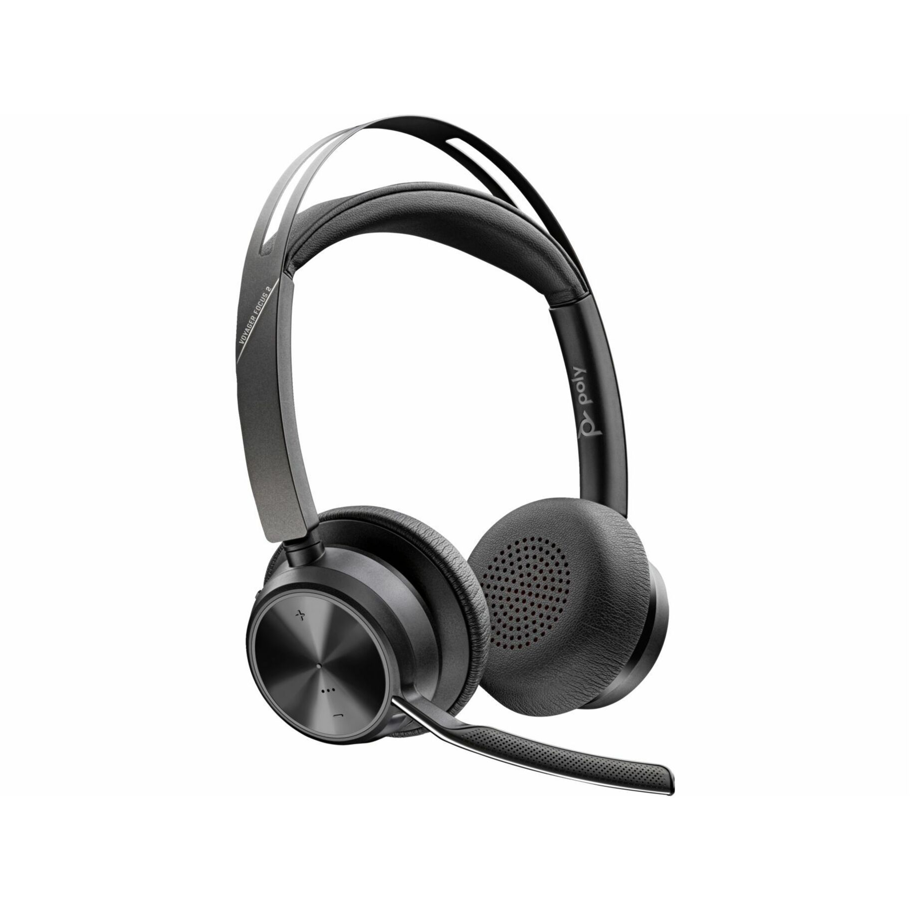 Poly Voyager Focus 2 USB-A With Charge Stand Headset - Microsoft Teams Certification - Siri, Google Assistant - Stereo - USB Type A - Wired/Wireless - Bluetooth - 298.6 ft - 20 Hz to 20 kHz - Over-the-head, On-ear - Binaural - Supra-aural - 4.92 ft Cable - MEMS Technology, Electret Condenser, Noise Cancelling Microphone - Black