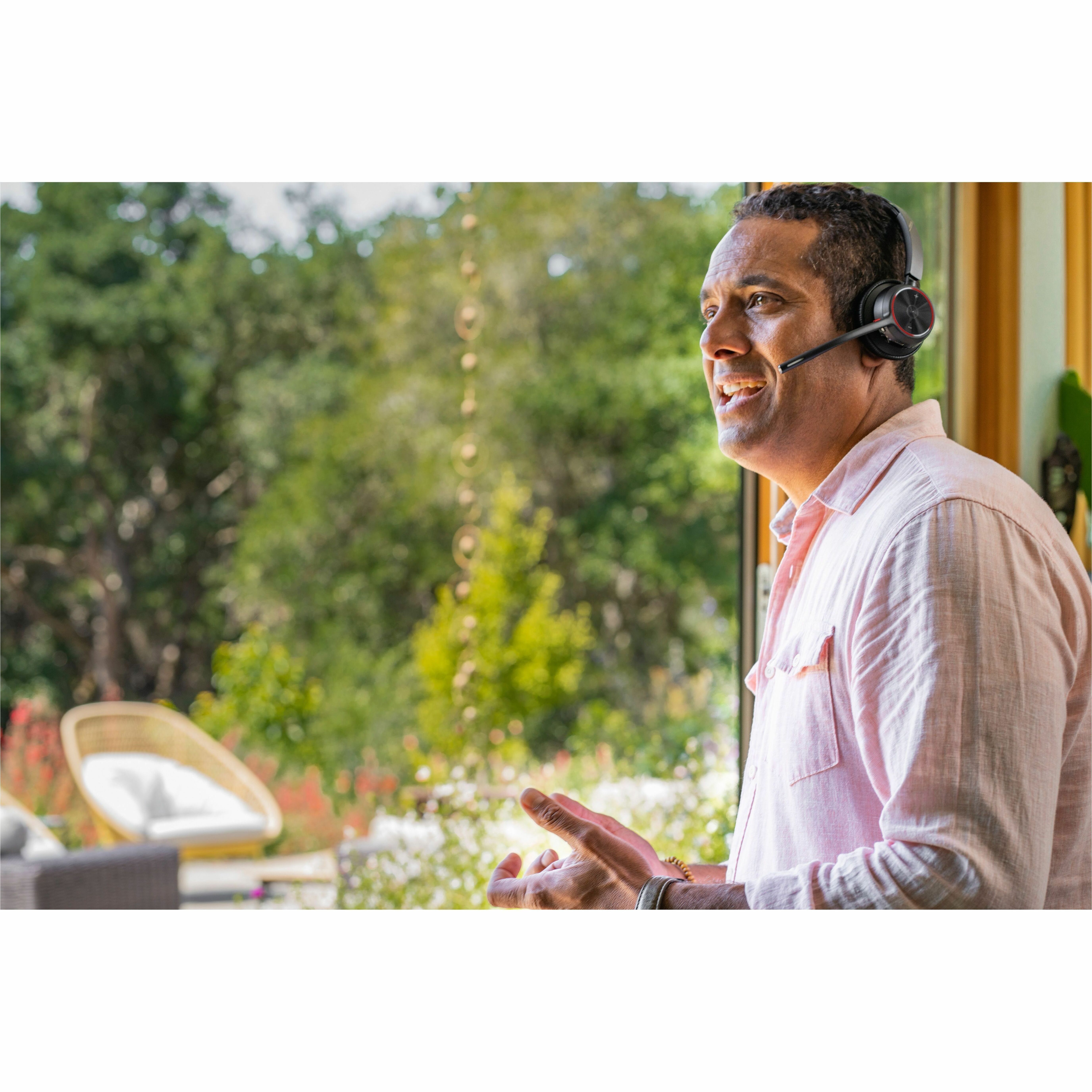 Poly Voyager 4320 UC Stereo USB-A Headset + BT700 USB-A Adapter + Charging Stand - Microsoft Teams Certification - Siri, Google Assistant - Stereo - USB Type A - Wired/Wireless - Bluetooth - 298.6 ft - 20 Hz to 20 kHz - Over-the-head, On-ear - Binaural - Supra-aural - 4.92 ft Cable - Electret Condenser, MEMS Technology, Noise Cancelling Microphone - Noise Canceling - Black — alternate image1