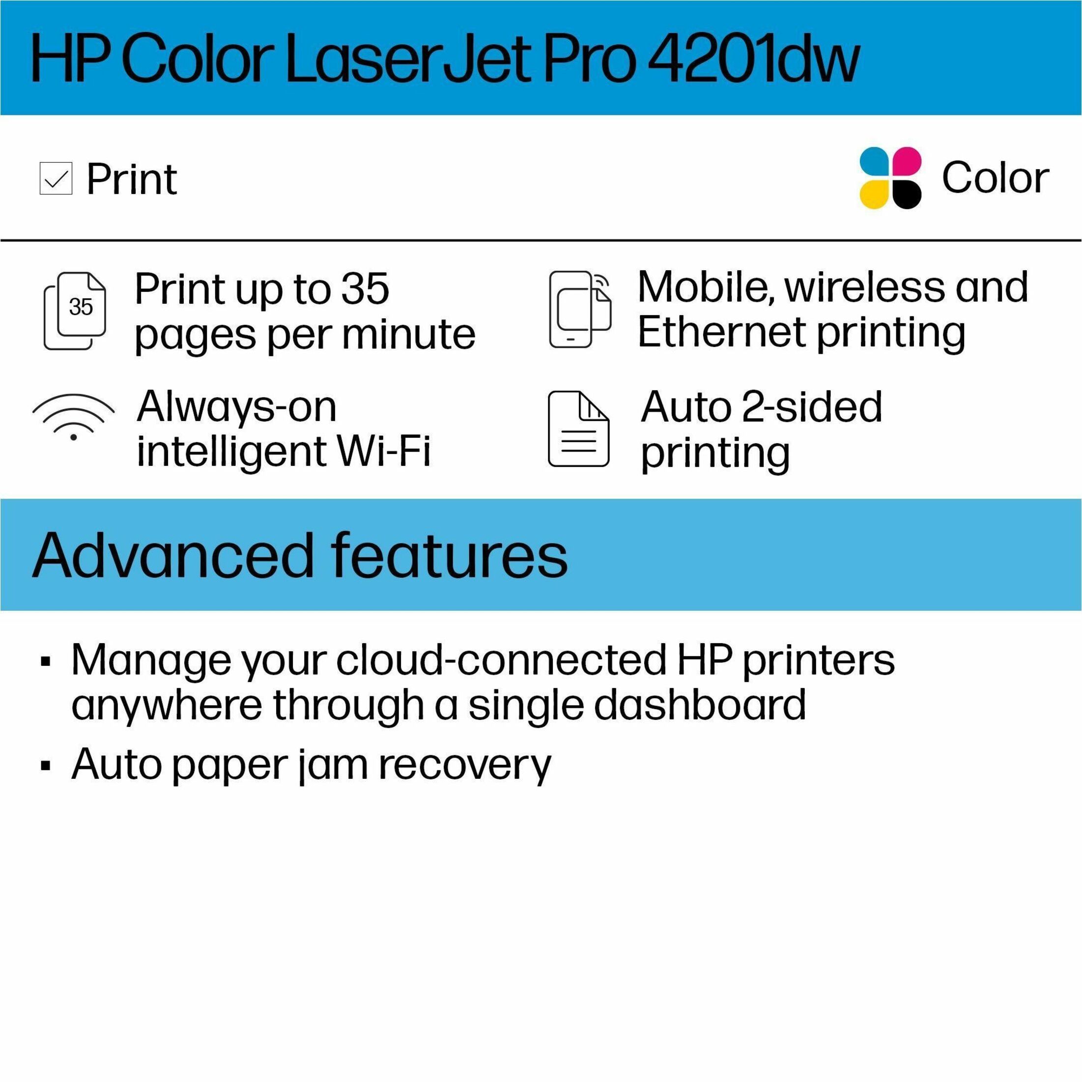 HP LaserJet Pro 4201dw Wireless Laser Printer - Color - Plain Paper Print — alternate image6