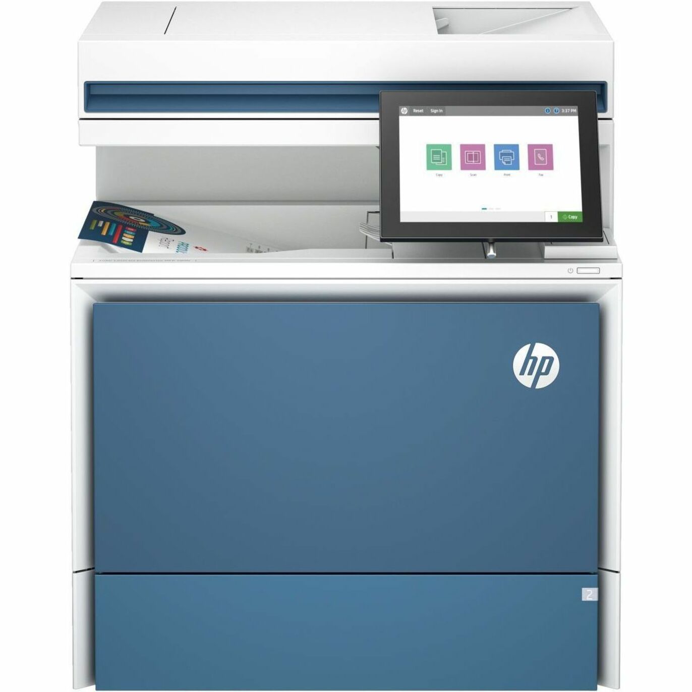 HP Color LaserJet Enterprise MFP 5800dn Printer - Copier/Fax/Printer/Scanner - 45 ppm Color Print - 1200 x 1200 dpi Print - Automatic Duplex Print - Up to 80000 Pages Monthly - Color Flatbed, ADF, CIS Scanner - 600 dpi Optical Scan - Monochrome Fax - Gigabit Ethernet - Apple AirPrint, Mopria, HP ePrint, HP Web Jetadmin, Near Field Communication (NFC) - USB - For Plain Paper Print — frontmaximum