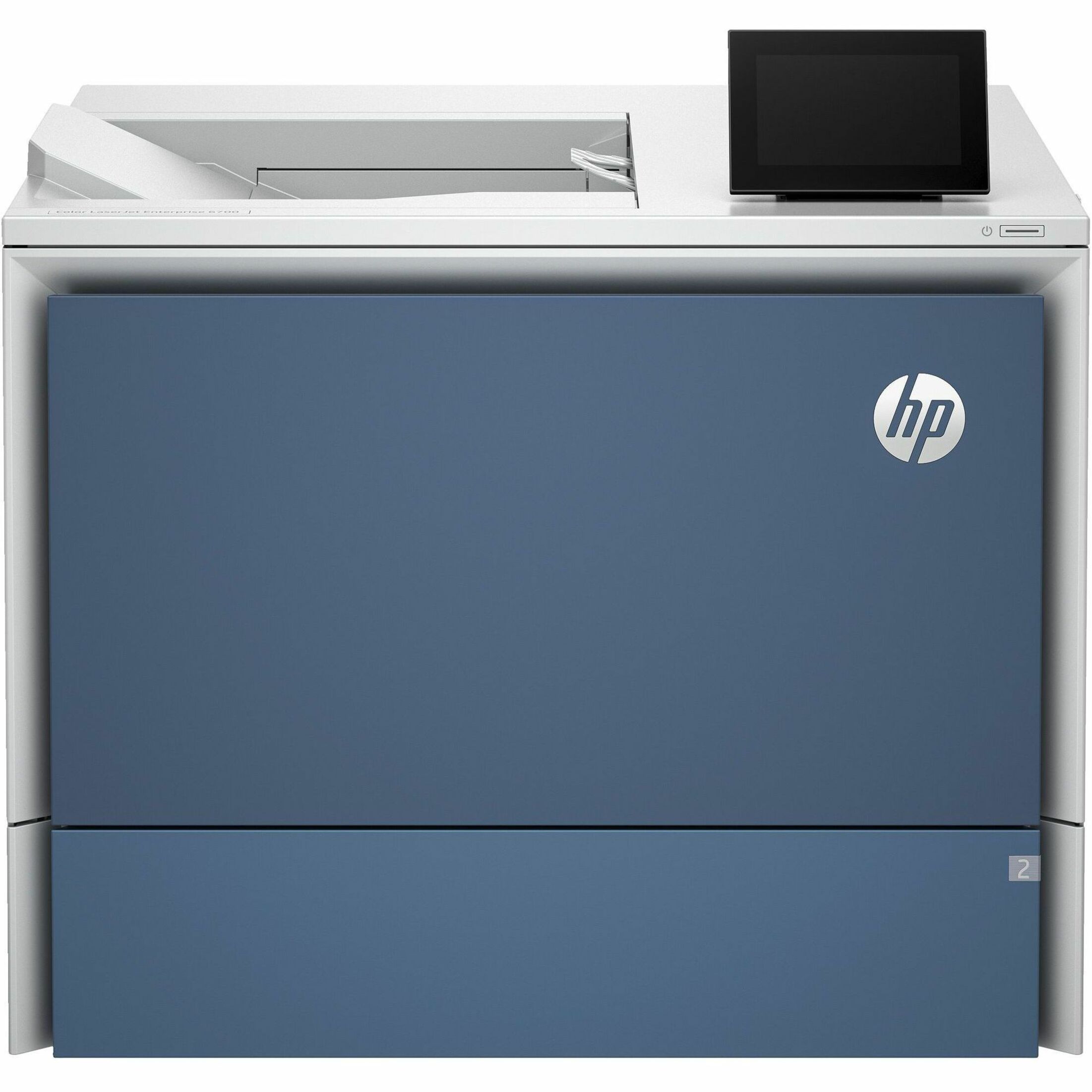 HP LaserJet Enterprise 6701dn Desktop Wireless Laser Printer - Color - 99 ppm Mono / 99 ppm Color - 1200 x 1200 dpi Print - Automatic Duplex Print - 650 Sheets Input - Ethernet - Wireless LAN - Apple AirPrint, Mopria, HP ePrint - 100000 Pages Duty Cycle - Plain Paper Print - Gigabit Ethernet - USB — front