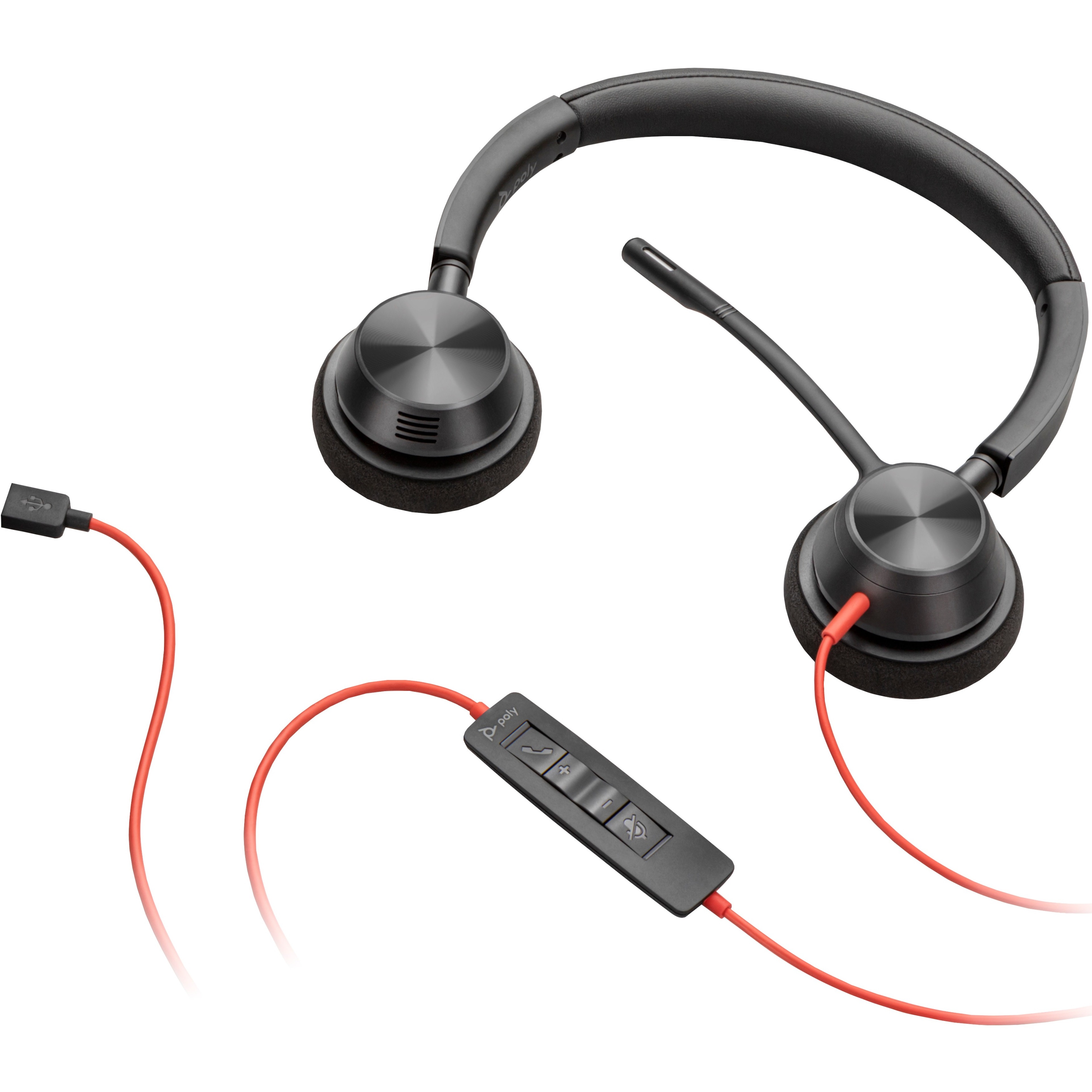 Poly Blackwire 3320 USB-C Headset - Stereo - USB Type C, Mini-phone (3.5mm) - Wired - 32 Ohm - 20 Hz to 20 kHz - On-ear, Over-the-head - Binaural - Supra-aural - 7.15 ft Cable - Omni-directional Microphone - Black — bottom