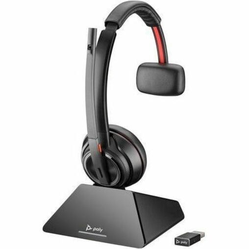 Poly Savi 8210 UC DECT 1920-1930 MHz USB-A Headset - Mono - Wireless - Bluetooth/DECT - 590.6 ft - 20 Hz - 20 kHz - On-ear, Over-the-head - Monaural - Ear-cup - Noise Cancelling, Omni-directional Microphone - Noise Canceling - Black — alternate image1