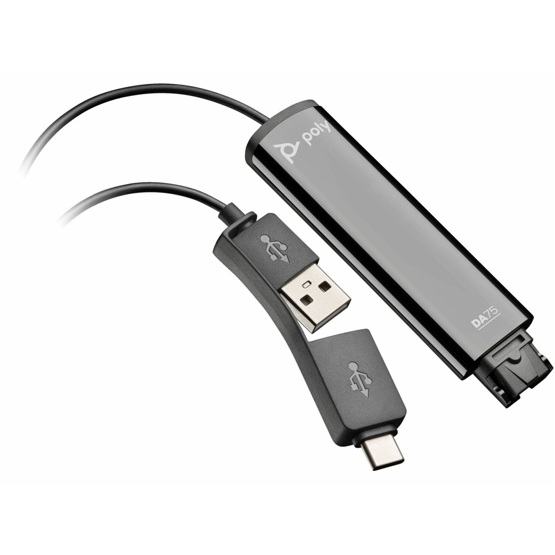 Poly DA75 USB to QD Black Adapter TAA - USB Type C Connectivity for Headset - TAA Compliant