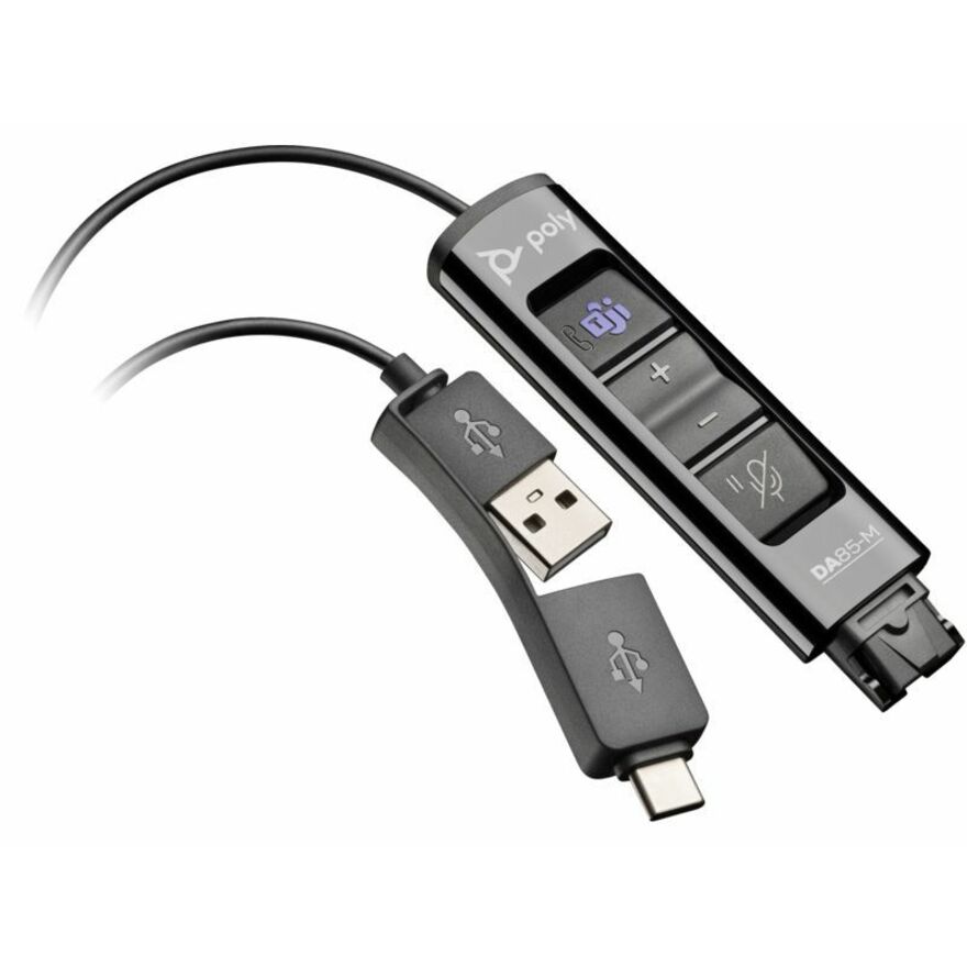 Poly DA85-M USB to QD Black Adapter TAA - USB Type A, USB Type C Connectivity - Black for Headset - TAA Compliant