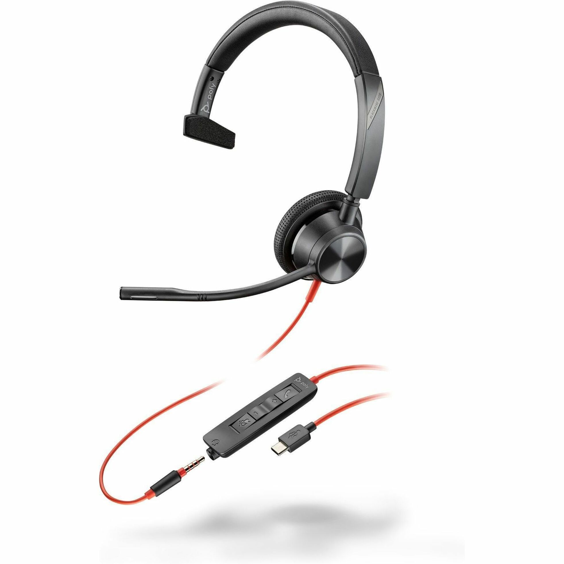 Poly Blackwire 3315 USB-C Headset - Mono - Mini-phone (3.5mm), USB Type C - Wired - 32 Ohm - 80 Hz to 20 kHz - On-ear - Monaural - Supra-aural - 7 ft Cable - Omni-directional Microphone - Black
