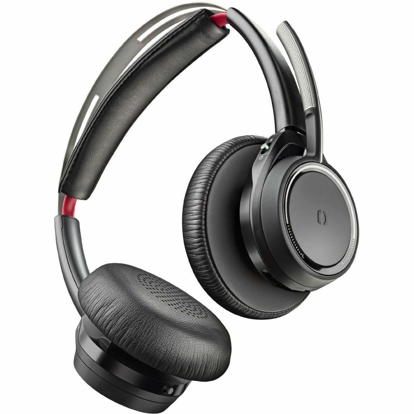 Poly Voyager Focus B825 UC Headset - Google Assistant, Siri - Stereo - USB Type A - Wireless - Bluetooth - 98.4 ft - 20 Hz to 20 kHz - On-ear, Over-the-head - Binaural - Supra-aural - Electret Condenser, MEMS Technology Microphone - Black — bottom