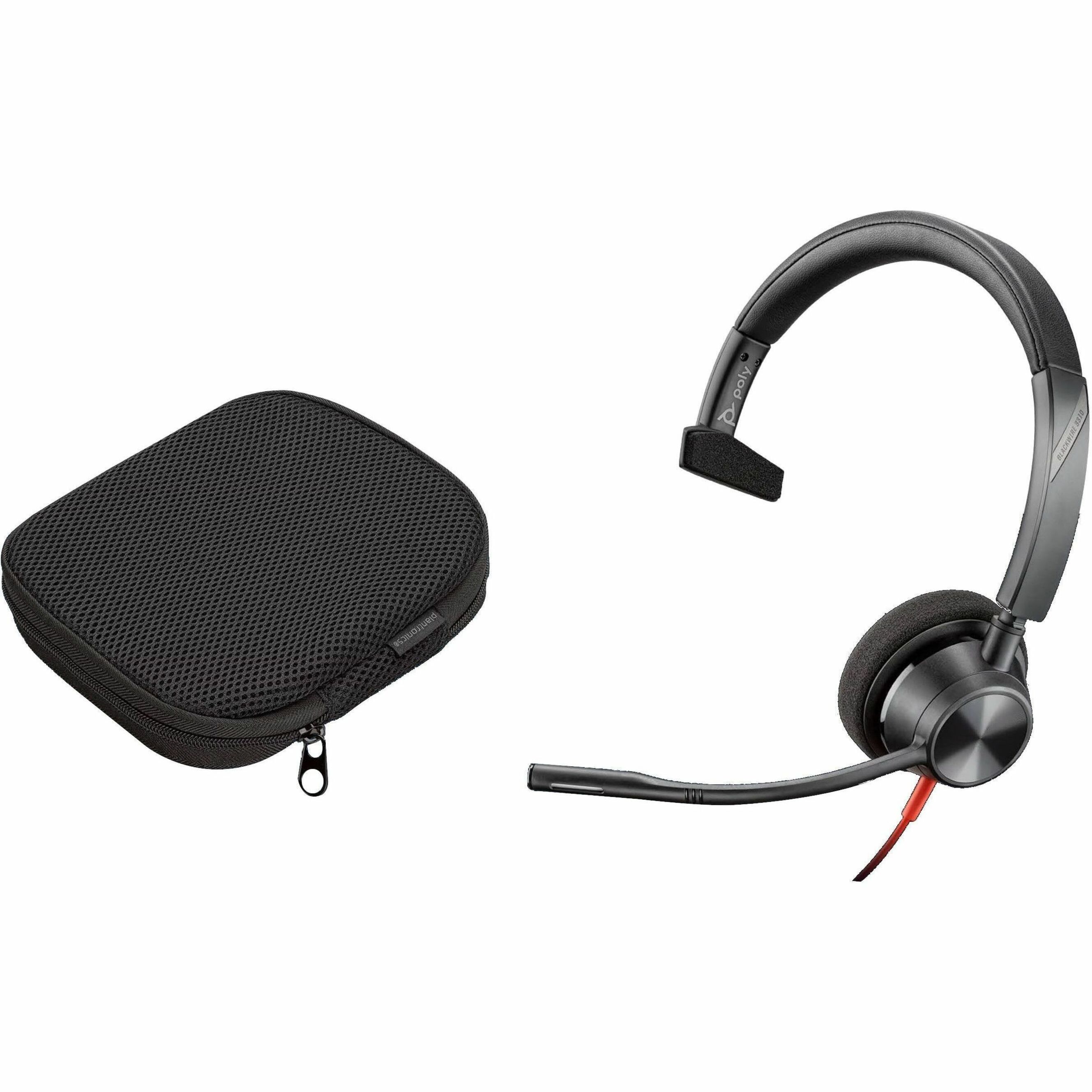 Poly Blackwire 3310 Microsoft Teams Certified Headset +USB-C/A Adapter TAA - Mono - USB Type C, Mini-phone (3.5mm) - Wired - 32 Ohm - 20 Hz to 20 kHz - On-ear - Monaural - Ear-cup - 7.10 ft Cable - Omni-directional Microphone - Black — alternate image2