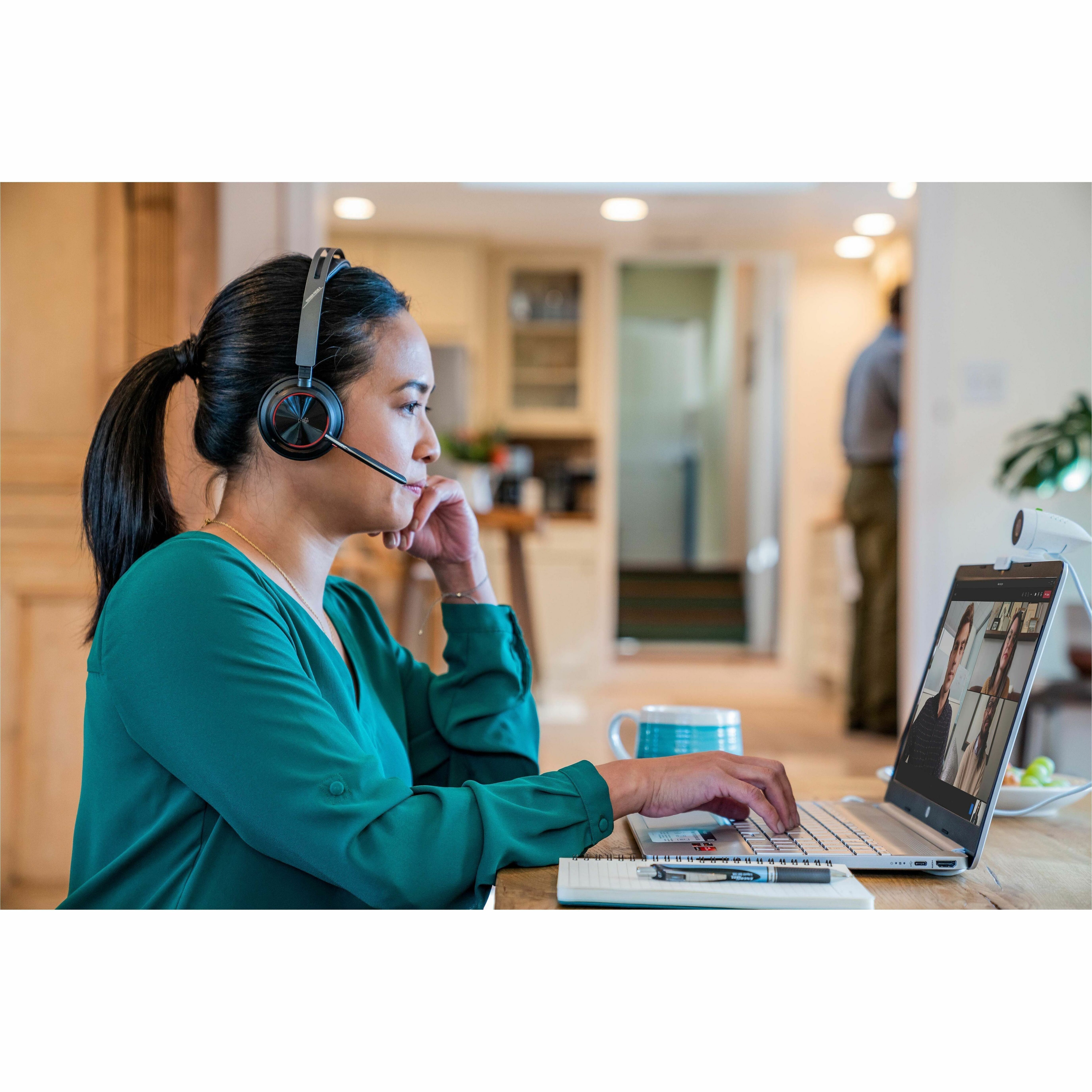 Poly Voyager Focus 2 Microsoft Teams Certified USB A Headset - Microsoft Teams Certification - Siri, Google Assistant - Stereo - USB Type A - Wired/Wireless - Bluetooth - 298.6 ft - 20 Hz to 20 kHz - On-ear, Over-the-head - Binaural - Supra-aural - 4.92 ft Cable - Electret Condenser, MEMS Technology, Noise Cancelling Microphone - Black — alternate image5