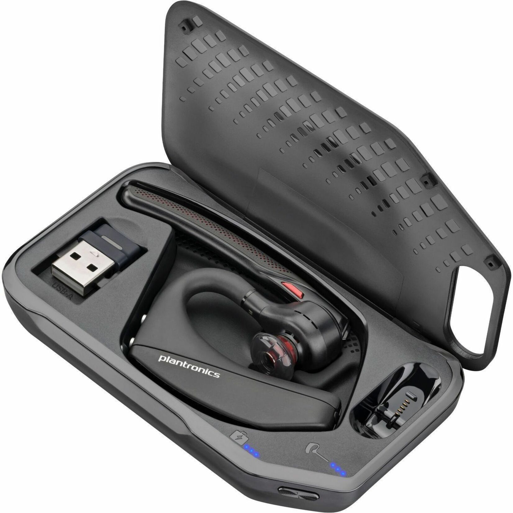 Poly Voyager 5200 UC USB-A Headset +BT600 Dongle TAA - Microsoft Teams Certification - Google Assistant, Siri - Mono - USB Type A - Wireless - Bluetooth - 98.4 ft - 32 Ohm - 100 Hz to 20 kHz - Over-the-ear, Earbud - Monaural - In-ear - Omni-directional, MEMS Technology, Noise Cancelling Microphone - Black - TAA Compliant — alternate image10
