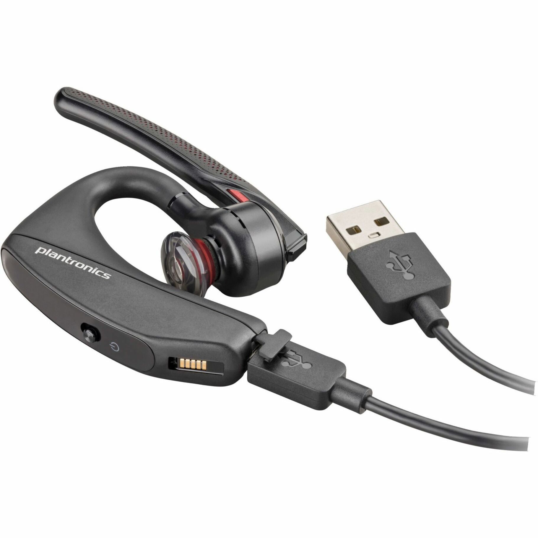 Poly Voyager 5200 UC USB-A Headset +BT600 Dongle TAA - Microsoft Teams Certification - Google Assistant, Siri - Mono - USB Type A - Wireless - Bluetooth - 98.4 ft - 32 Ohm - 100 Hz to 20 kHz - Over-the-ear, Earbud - Monaural - In-ear - Omni-directional, MEMS Technology, Noise Cancelling Microphone - Black - TAA Compliant — alternate image2