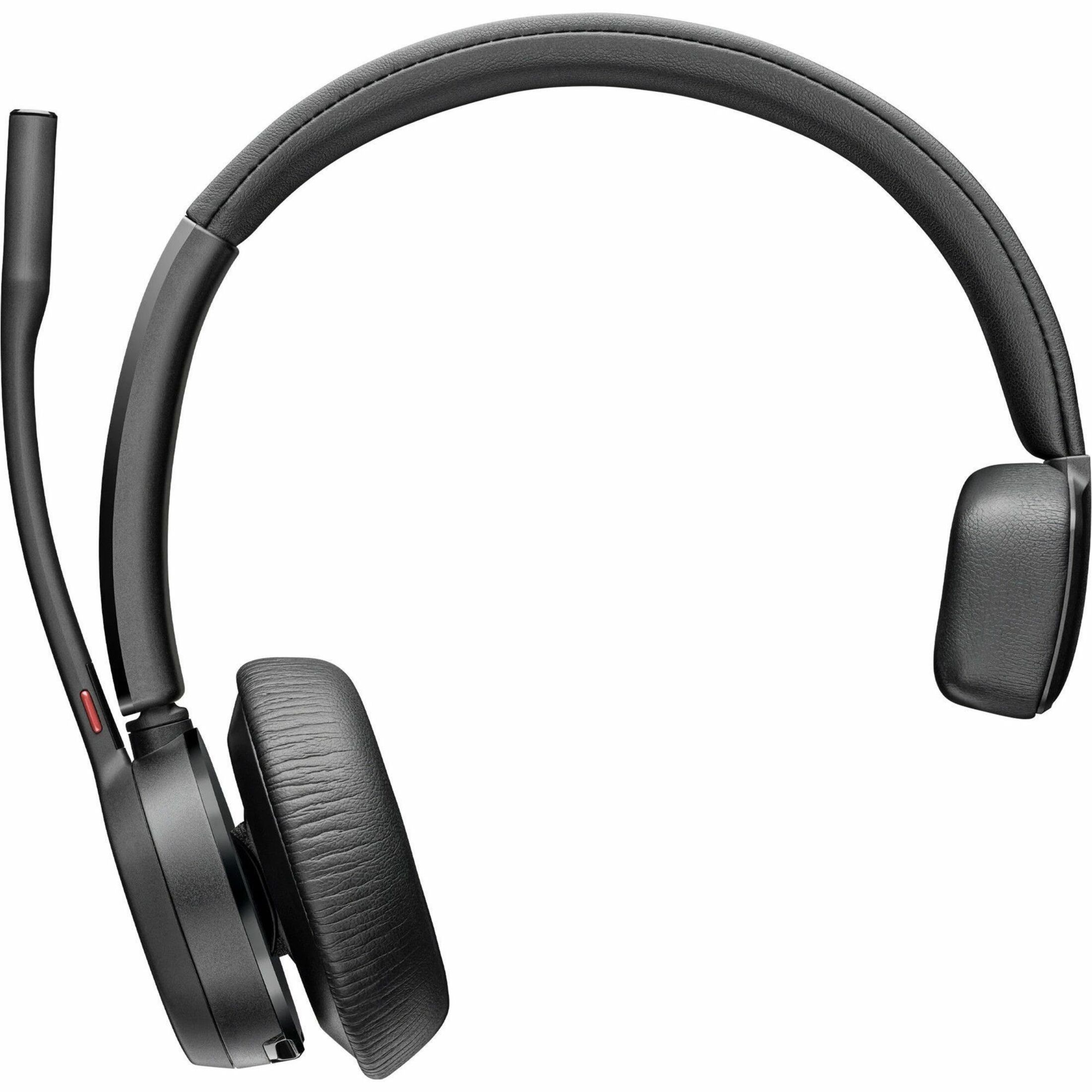 Poly Voyager 4310 Microsoft Teams Certified USB-C Headset + BT700 Dongle - Microsoft Teams Certification - Google Assistant, Siri - Mono - USB Type C - Wired/Wireless - Bluetooth - 164 ft - 20 Hz to 20 kHz - Over-the-head, On-ear - Monaural - Supra-aural - 4.92 ft Cable - Electret Condenser, MEMS Technology Microphone - Noise Canceling - Black — front