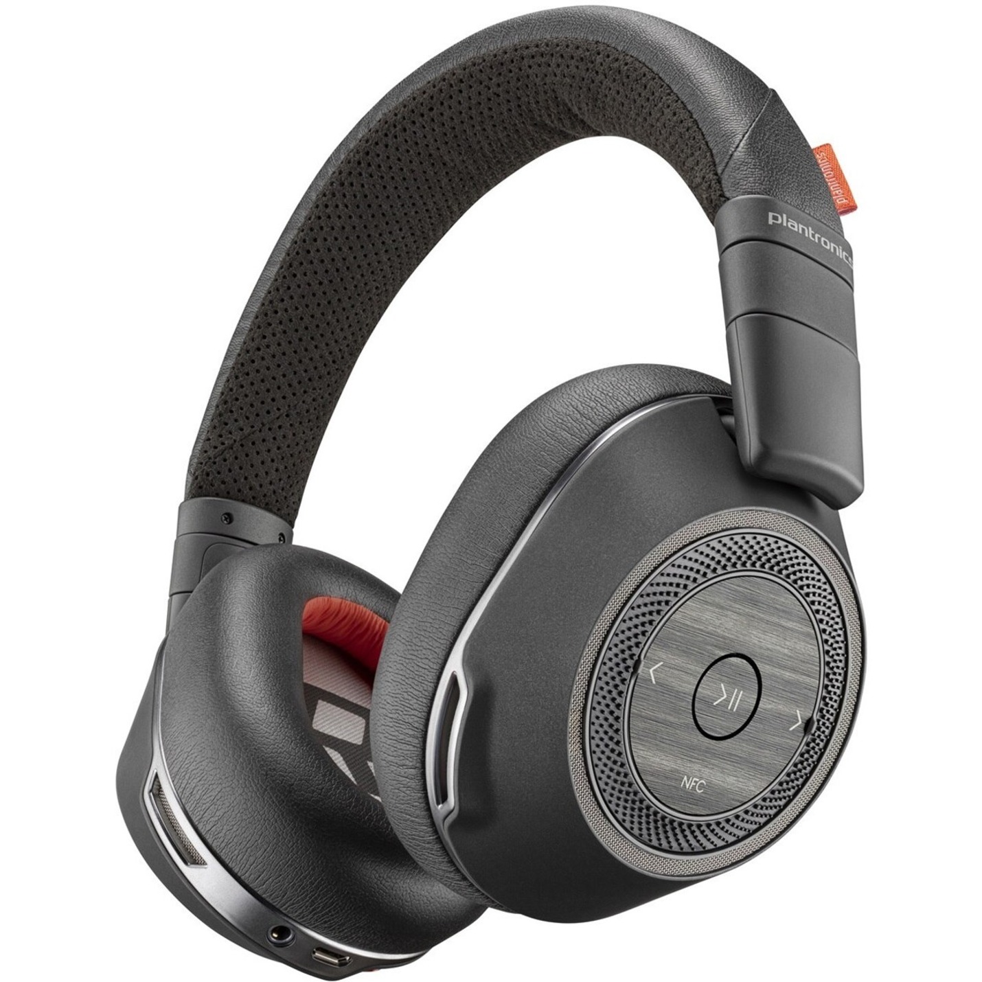 Poly Voyager 8200 USB-C Black Headset - Siri, Google Assistant - Stereo - USB Type C, Micro USB, USB Type A - Wireless - Bluetooth - 98.4 ft - 20 Hz to 20 Hz - Over-the-ear, Over-the-head - Binaural - Ear-cup - Omni-directional, Electret Condenser, MEMS Technology Microphone - Black — left