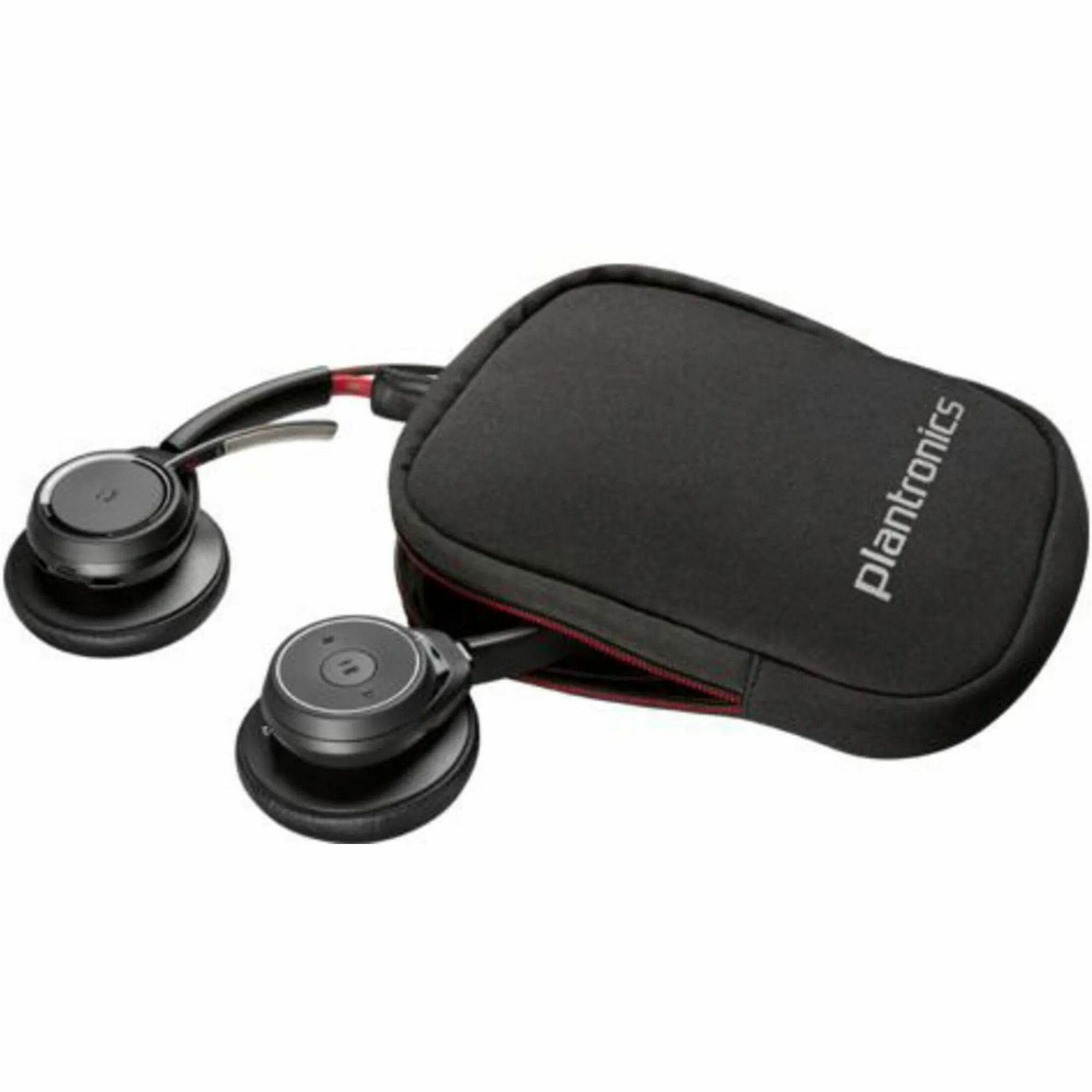 Poly Voyager Focus B825-M UC Microsoft Teams Certified Headset + Charging Stand - Microsoft Teams Certification - Siri, Google Assistant - Stereo - USB Type A - Wireless - Bluetooth - 98.4 ft - 20 Hz to 20 kHz - On-ear, Over-the-head - Binaural - Supra-aural - Electret Condenser, MEMS Technology Microphone - Noise Canceling - Black — alternate image1