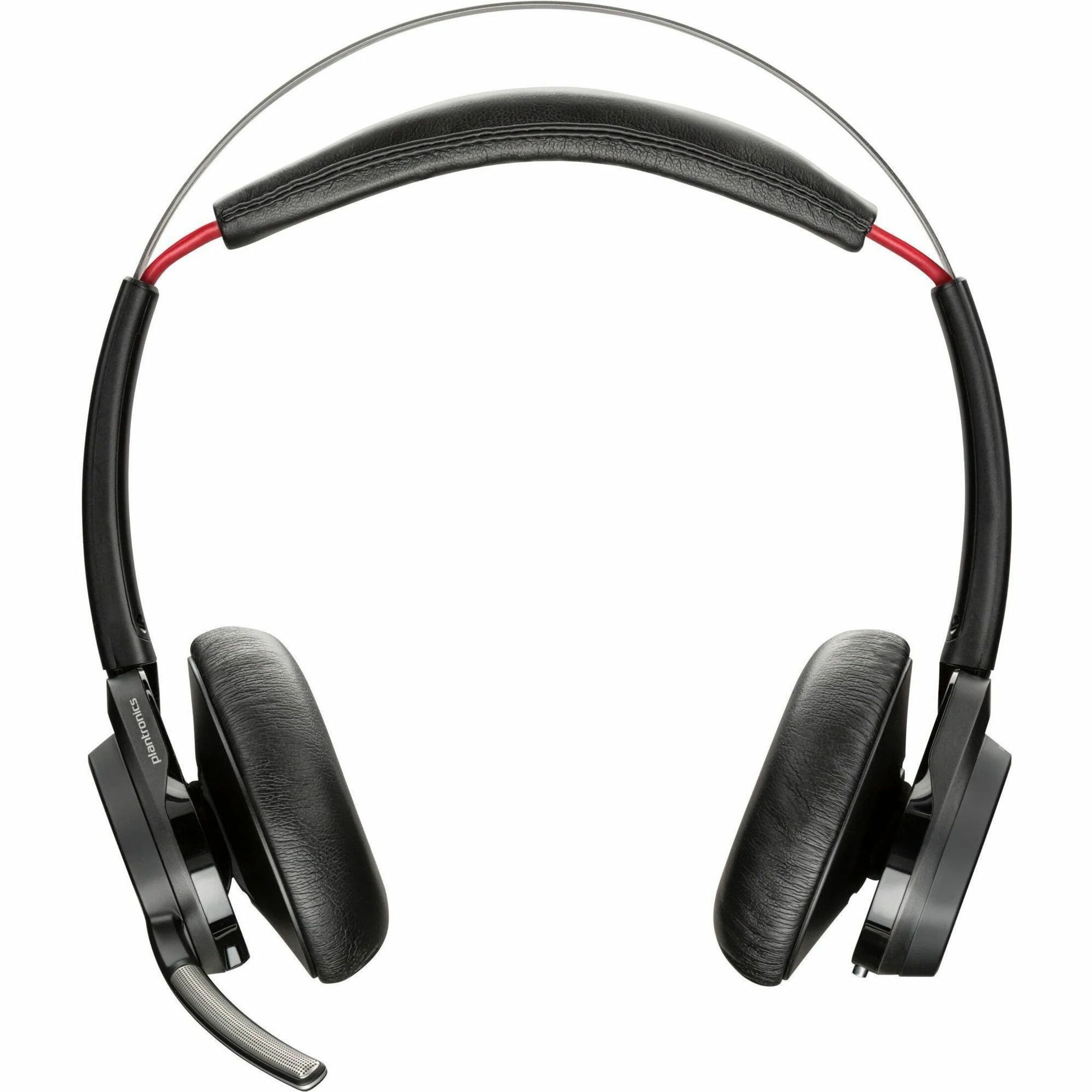 Poly Voyager Focus B825 USB-A Headset + Charging Stand - Siri, Google Assistant - Stereo - USB Type A - Wireless - Bluetooth - 98.4 ft - 20 Hz to 20 kHz - On-ear, Over-the-head - Binaural - Supra-aural - Electret Condenser, MEMS Technology Microphone - Black — front