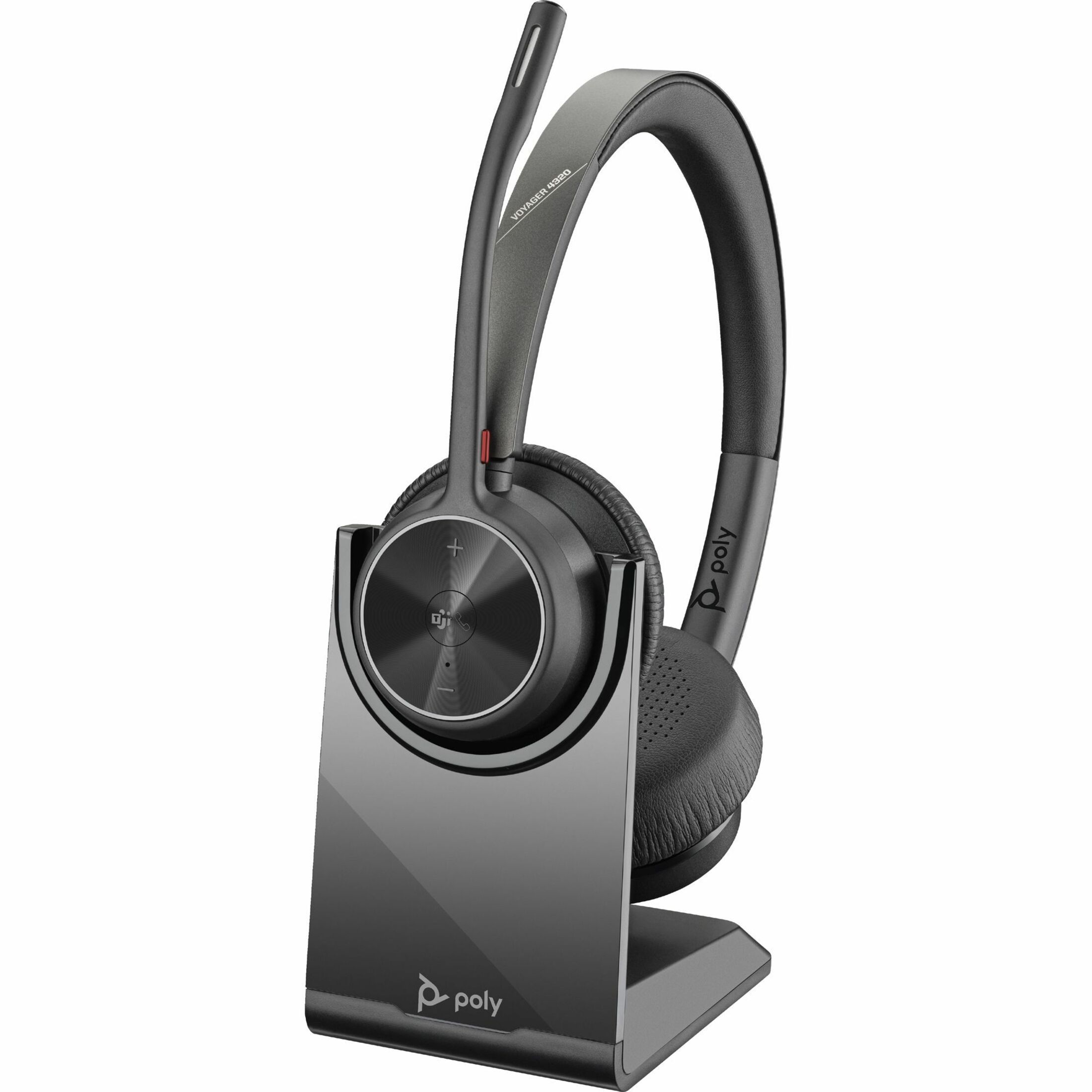 Poly Voyager 4320-M Microsoft Teams Certified Headset + BT700 Dongle + Charging Stand - Microsoft Teams Certification - Google Assistant, Siri - Stereo - USB Type C - Wired/Wireless - Bluetooth - 298.6 ft - 20 Hz to 20 kHz - On-ear, Over-the-head - Binaural - Supra-aural - 4.92 ft Cable - MEMS Technology, Electret Condenser Microphone - Noise Canceling - Black