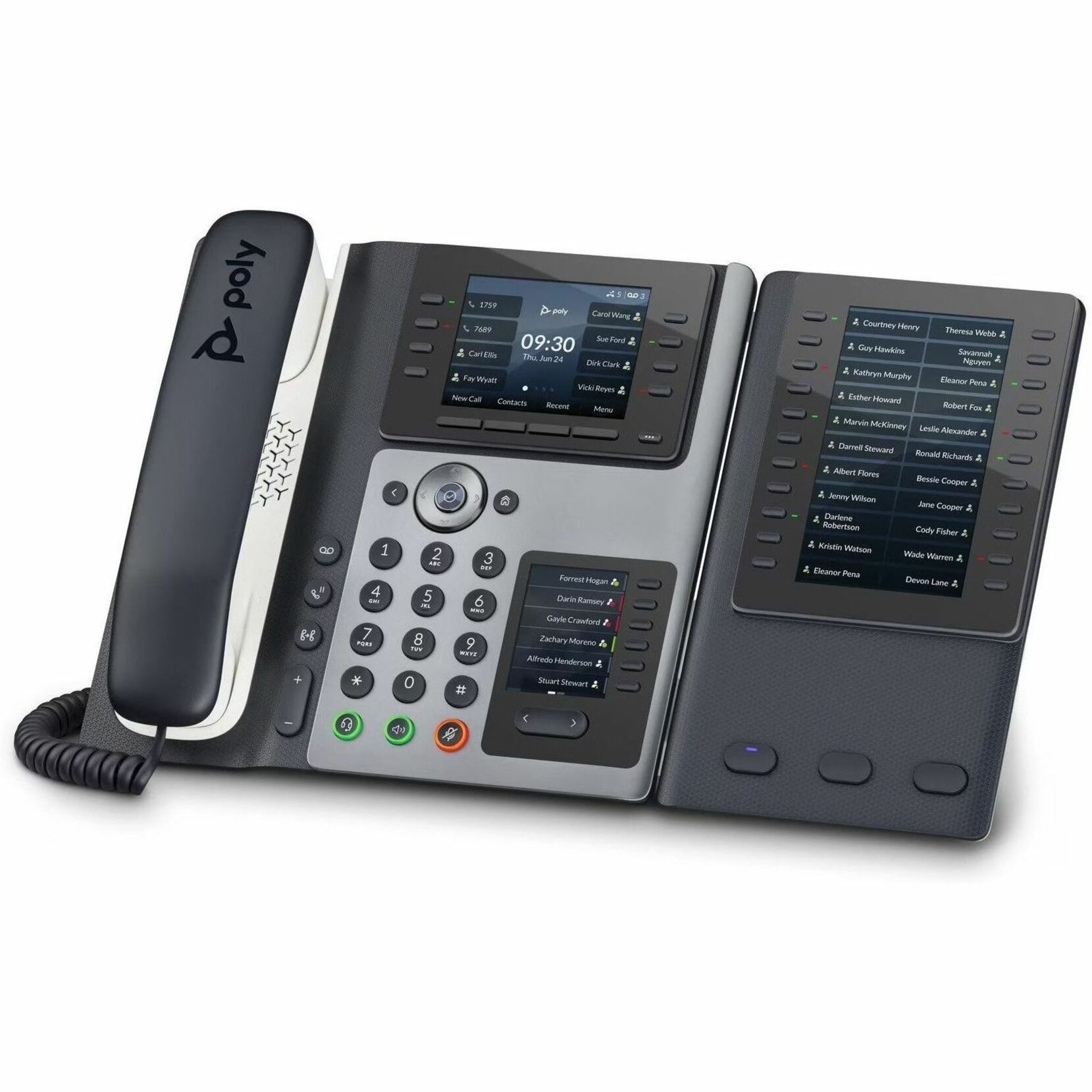 Poly Edge E450 IP Phone - Corded - Corded/Cordless - Bluetooth, NFC, Wi-Fi - 3 Multiple Conferencing - Desktop, Wall Mountable - White, Midnight Blue - VoIP - 3.5" LCD - IEEE 802.11a/b/g/n/ac - 2 x Network (RJ-45) - PoE Ports — alternate image1
