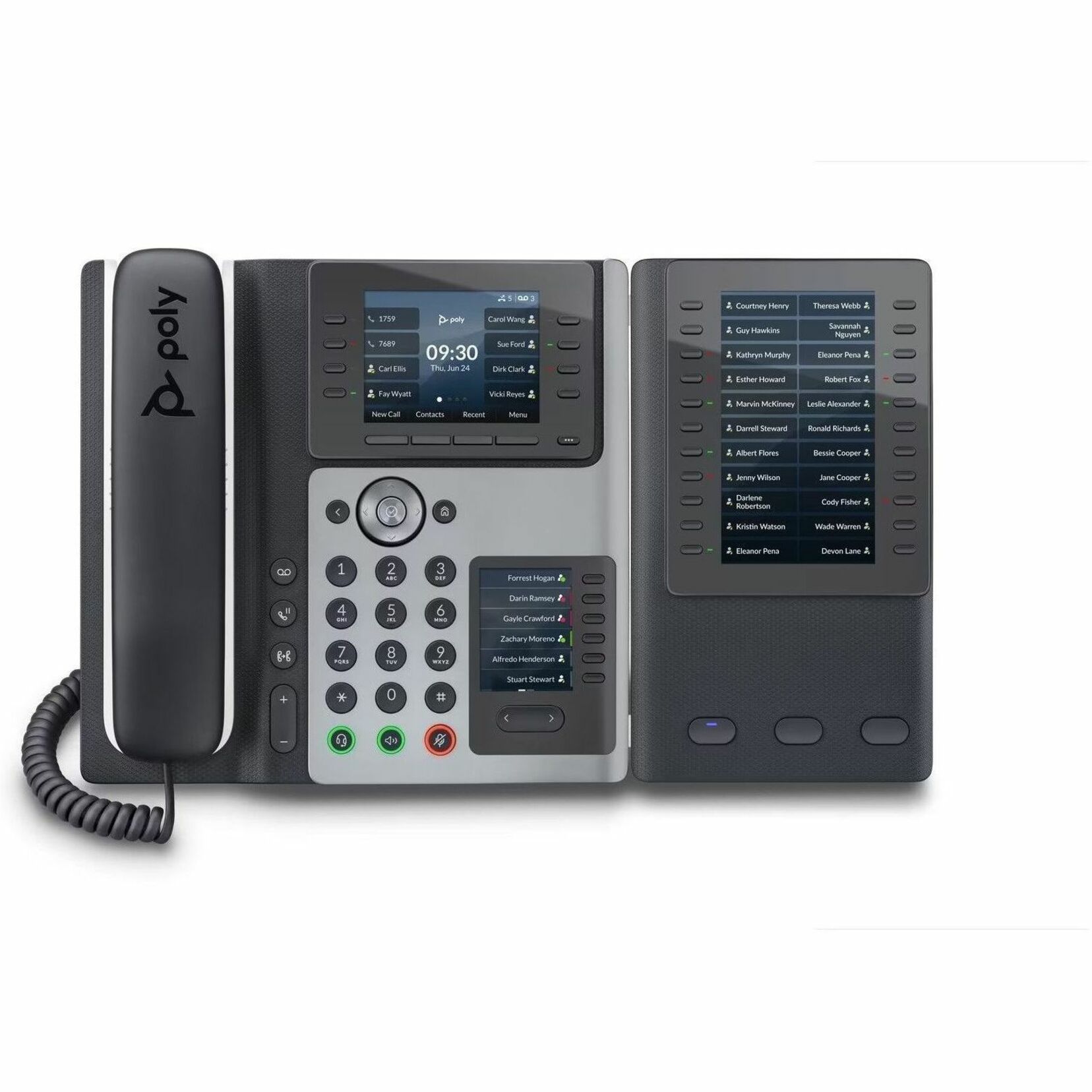 Poly Edge E450 IP Phone - Corded - Corded/Cordless - Bluetooth, NFC, Wi-Fi - 3 Multiple Conferencing - Desktop, Wall Mountable - White, Midnight Blue - VoIP - 3.5" LCD - IEEE 802.11a/b/g/n/ac - 2 x Network (RJ-45) - PoE Ports — alternate image2