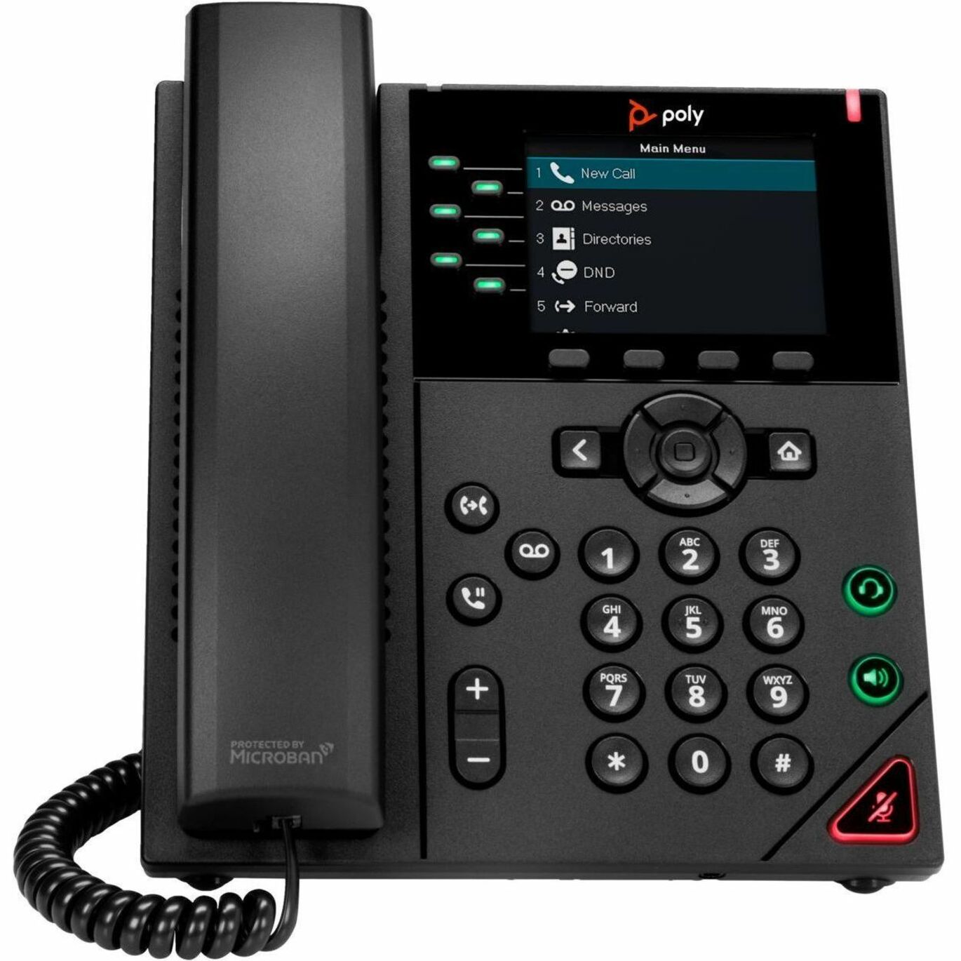 Poly VVX 350 IP Phone - Corded - Corded - Desktop, Wall Mountable - Black - VoIP - 2 x Network (RJ-45) - PoE Ports — frontmaximum