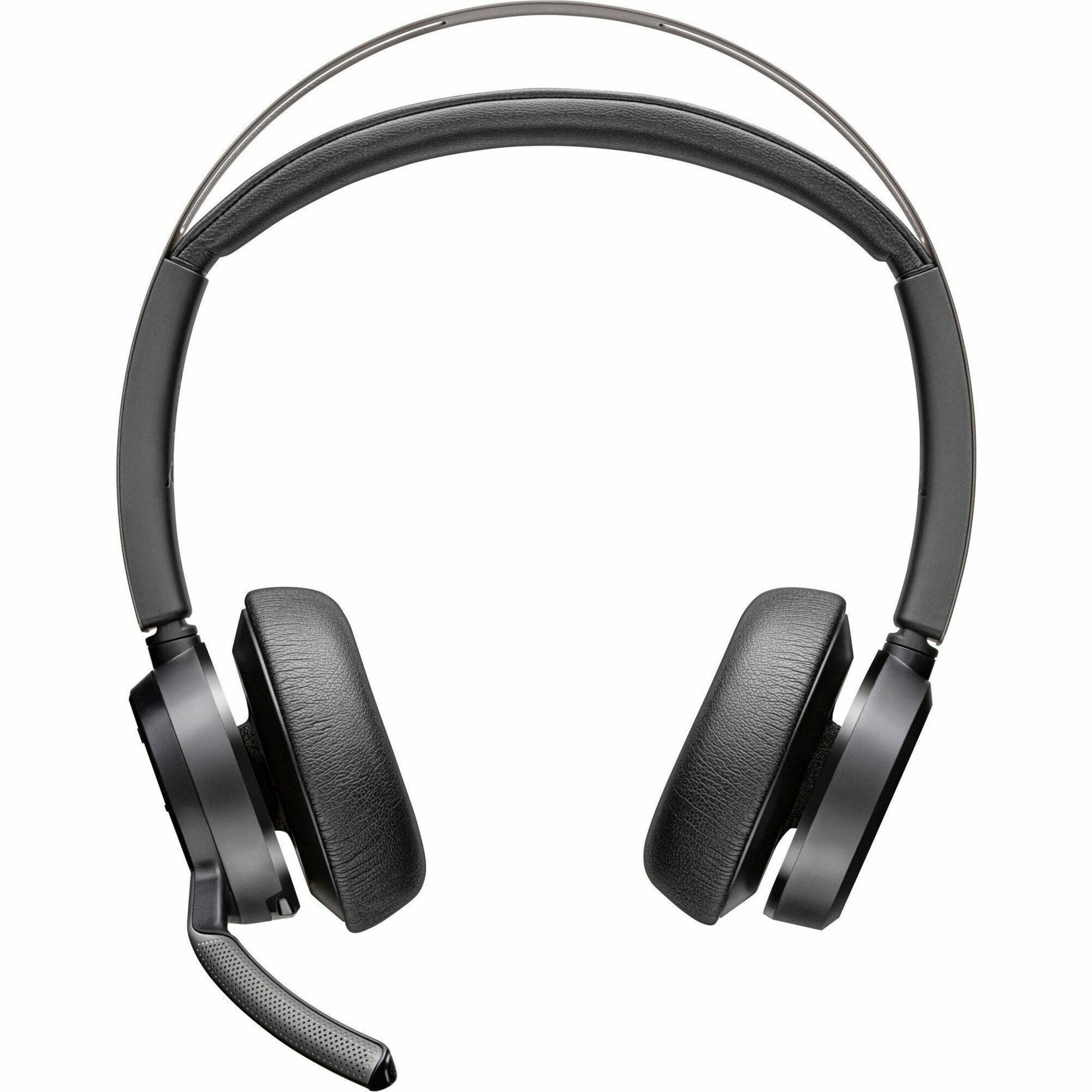 Poly Voyager Focus 2 USB-C Headset TAA - Siri, Google Assistant - Stereo - USB Type C - Wired/Wireless - Bluetooth - 164 ft - 20 Hz to 20 kHz - On-ear, Over-the-head - Binaural - Ear-cup - MEMS Technology, Electret Condenser, Discreet, Noise Cancelling Microphone - Noise Canceling - Black - TAA Compliant — frontmaximum