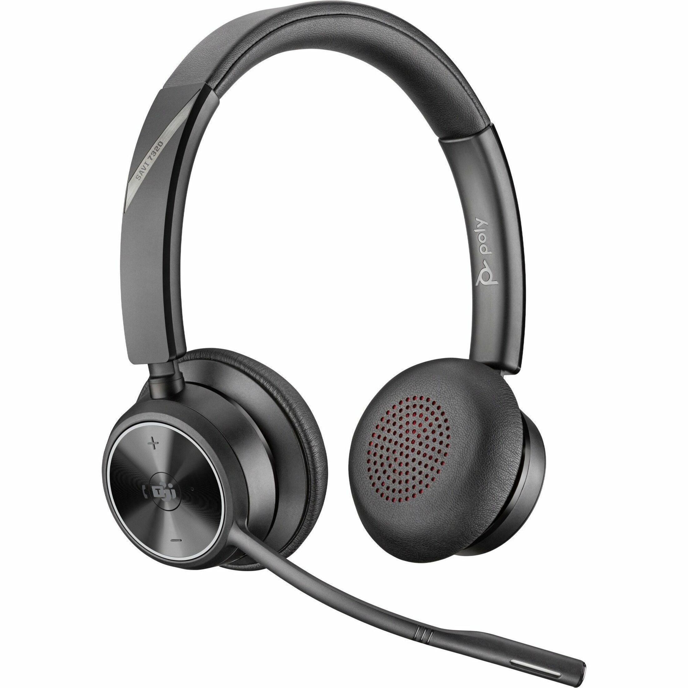 Poly Savi 7320-M Office Microsoft Teams Certified DECT 1920-1930 MHz Headset TAA - Microsoft Teams Certification - Stereo - Wireless - DECT 6.0 - 590 ft - 20 Hz to 20 kHz - Over-the-head - Binaural - Ear-cup - Noise Cancelling MicrophoneTAA Compliant — right