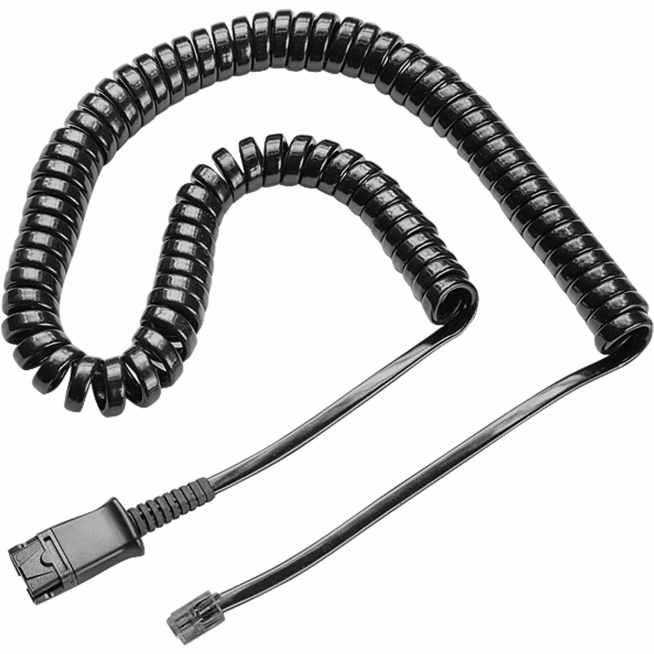 Poly M22 Replacement Coil Cord for Headset - 10 ft Quick Disconnect/RJ-11 Phone Cable for Phone, Headset - Black - 1.0 Each