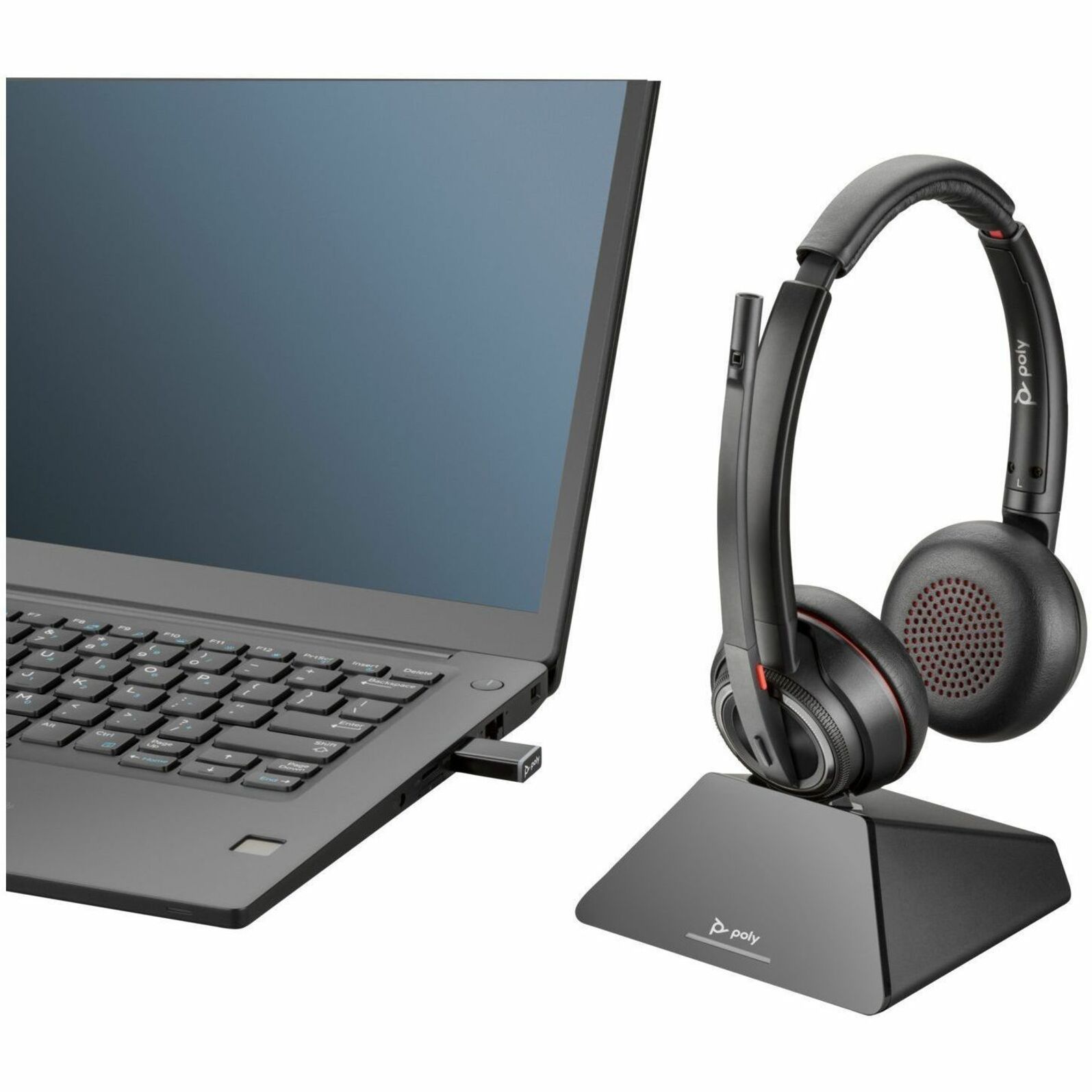 Poly Savi 8220 UC DECT USB-A Headset - Stereo - True Wireless - Bluetooth/DECT - 450 ft - 20 Hz to 20 kHz - On-ear - Binaural - Open - Omni-directional, Noise Cancelling Microphone - Noise Canceling - Black — alternate image1