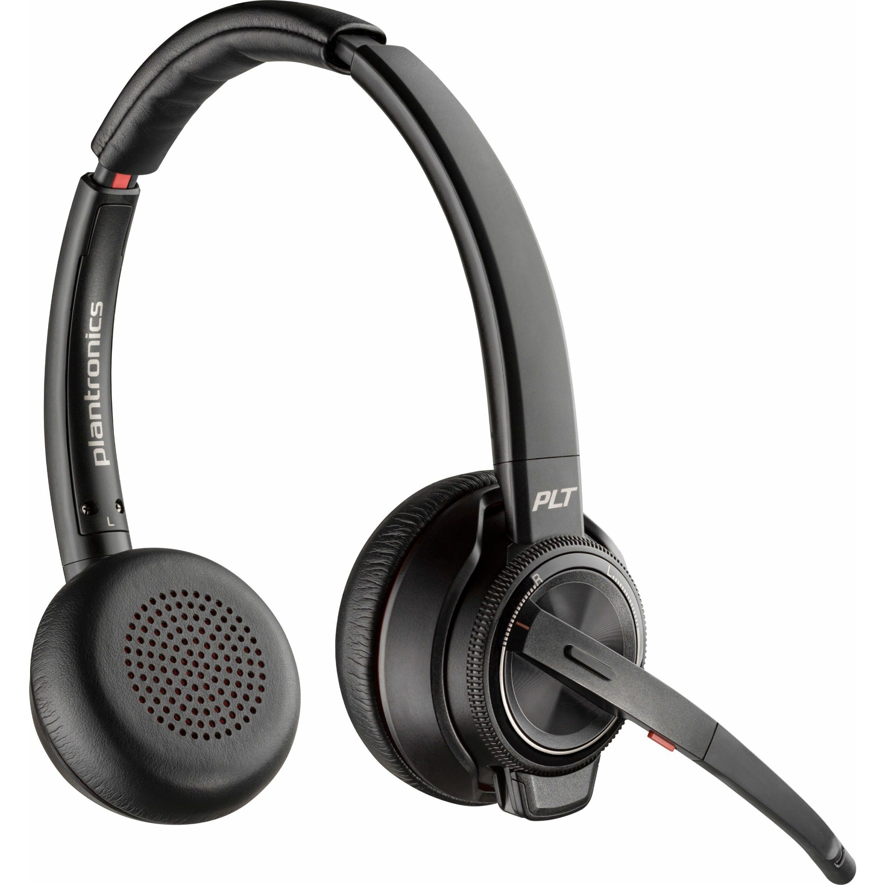 Poly Savi 8220 UC DECT USB-A Headset - Stereo - True Wireless - Bluetooth/DECT - 450 ft - 20 Hz to 20 kHz - On-ear - Binaural - Open - Omni-directional, Noise Cancelling Microphone - Noise Canceling - Black
