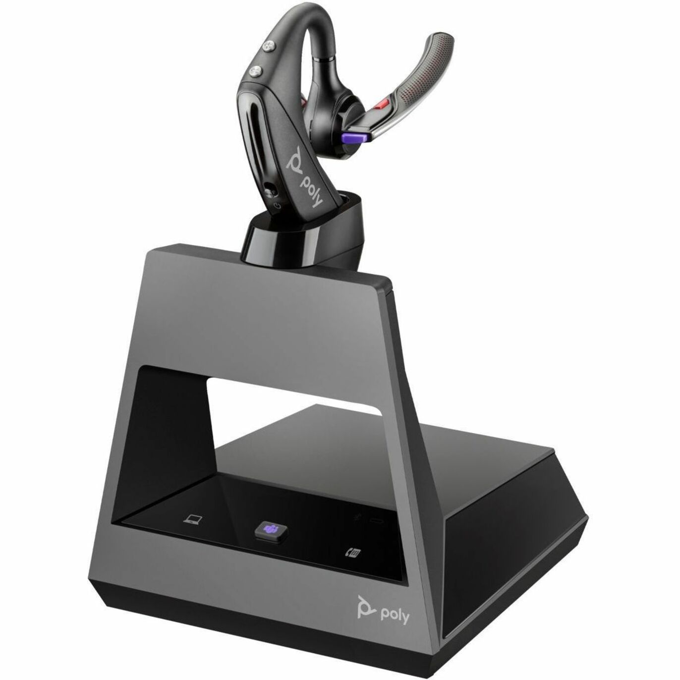 Poly Voyager 5200-M Office Headset +USB-C to Micro USB Cable TAA - Microsoft Teams Certification - Google Assistant, Siri - Mono - USB Type C, RJ-11 - Wireless - Bluetooth - 246.1 ft - 32 Ohm - 100 Hz to 20 kHz - On-ear - Monaural - In-ear - 7.10 ft Cable - Omni-directional, Directional, MEMS Technology, Noise Cancelling Microphone - Noise Canceling - Black - TAA Compliant — alternate image1