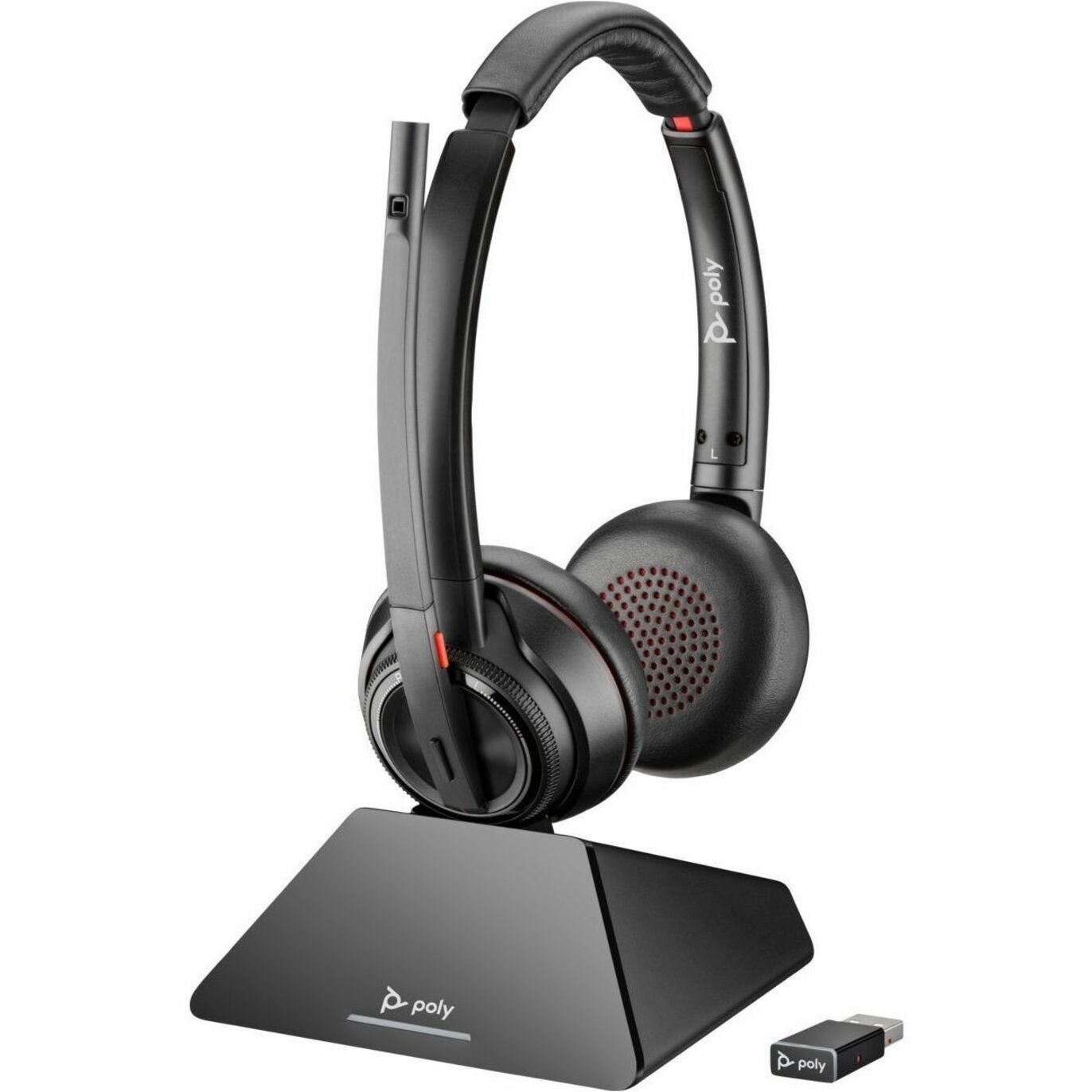 Poly Savi 8220 UC Microsoft Teams Certified DECT 1920-1930 MHz USB-A Headset - Stereo - Wireless - Bluetooth/DECT - 590.6 ft - 20 Hz to 20 kHz - On-ear, Over-the-head - Binaural - Ear-cup - Omni-directional, Noise Cancelling Microphone - Noise Canceling - Black — alternate image1
