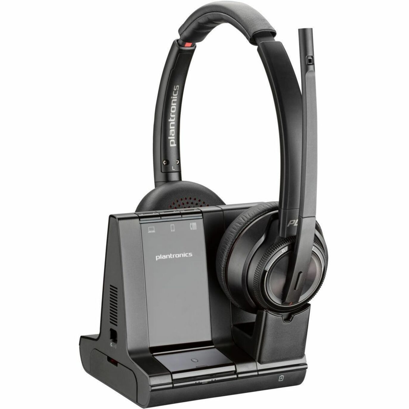 Poly Savi 8220 UC Microsoft Teams Certified DECT 1920-1930 MHz USB-A Headset - Stereo - Wireless - Bluetooth/DECT - 590.6 ft - 20 Hz to 20 kHz - On-ear, Over-the-head - Binaural - Ear-cup - Omni-directional, Noise Cancelling Microphone - Noise Canceling - Black — alternate image3