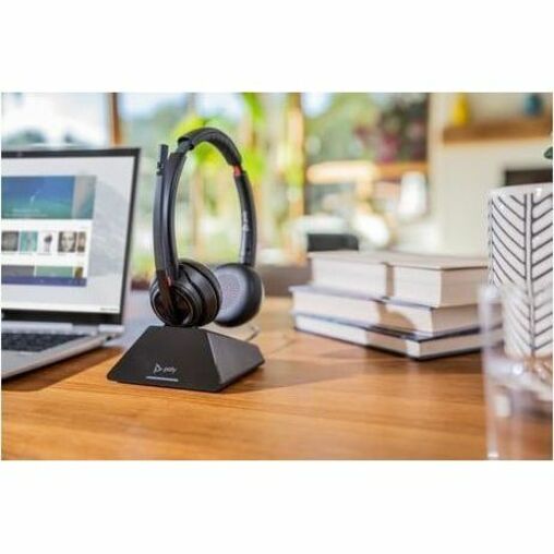 Poly Savi 8220 UC Microsoft Teams Certified DECT 1920-1930 MHz USB-A Headset - Stereo - Wireless - Bluetooth/DECT - 590.6 ft - 20 Hz to 20 kHz - On-ear, Over-the-head - Binaural - Ear-cup - Omni-directional, Noise Cancelling Microphone - Noise Canceling - Black — alternate image4
