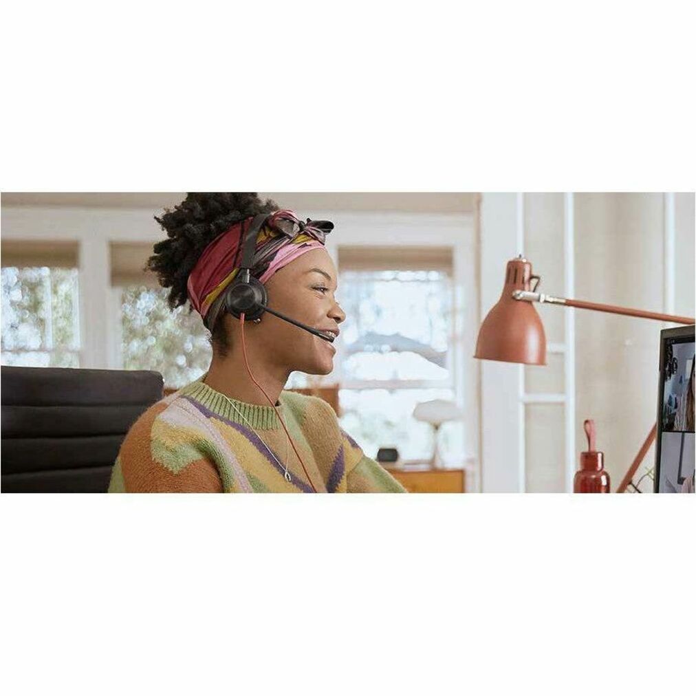 Poly Blackwire C3220 Stereo USB-C Headset - Stereo - Mini-phone (3.5mm), USB Type C - Wired - 32 Ohm - 20 Hz to 20 kHz - On-ear, Over-the-head - Binaural - Supra-aural - 7.45 ft Cable - Noise Cancelling, Omni-directional Microphone - Noise Canceling - Black — life style
