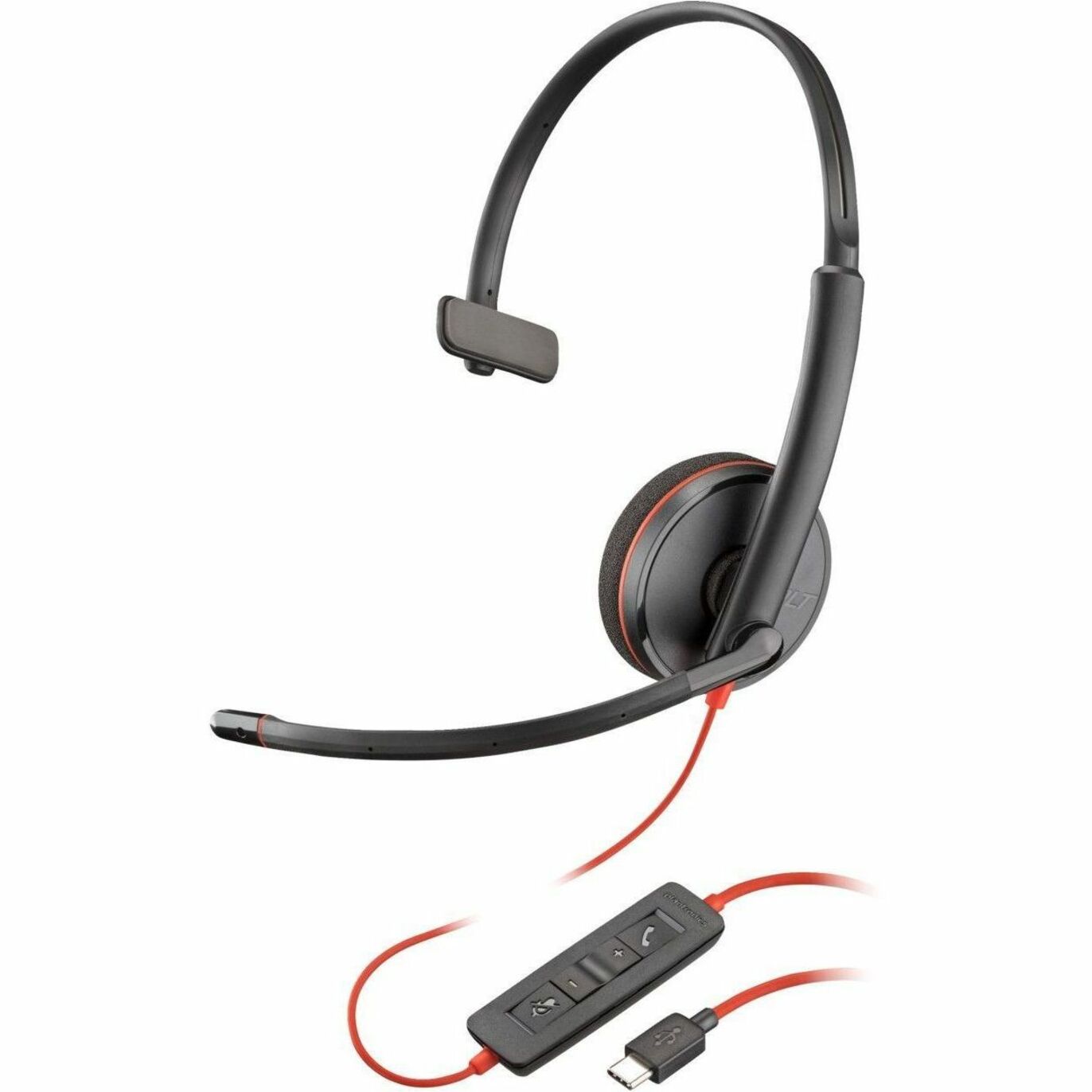 Poly Blackwire 3210 Headset - Mono - USB Type C, Mini-phone (3.5mm) - Wired - On-ear - Monaural - Ear-cup - 5.28 ft Cable - Noise Cancelling Microphone - Noise Canceling - Black