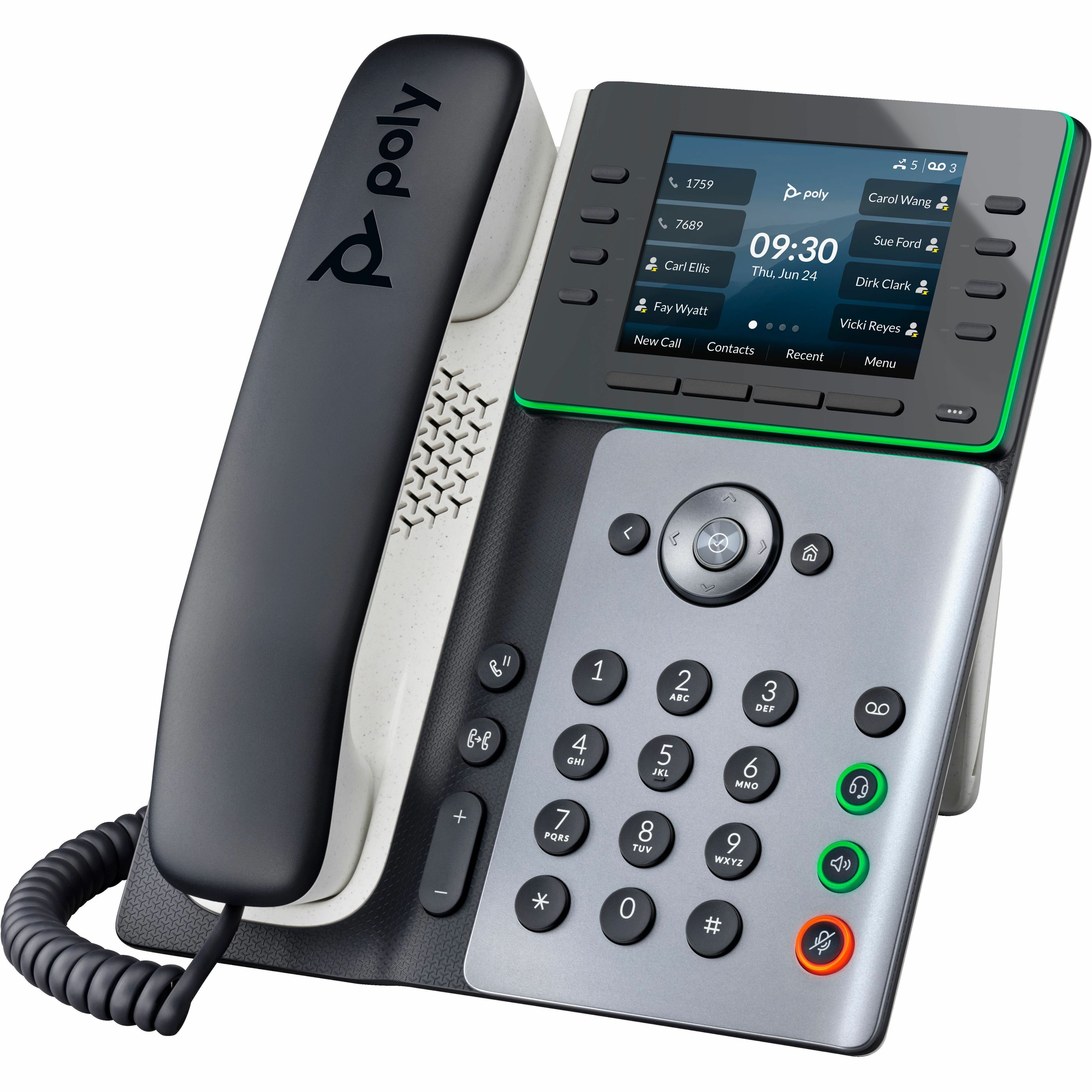 Poly Edge E320 IP Phone - Corded - Corded/Cordless - Bluetooth, NFC - 3 Multiple Conferencing - Desktop, Wall Mountable - White, Midnight Blue - VoIP - 3.5" LCD - 2 x Network (RJ-45) - PoE Ports — alternate image1