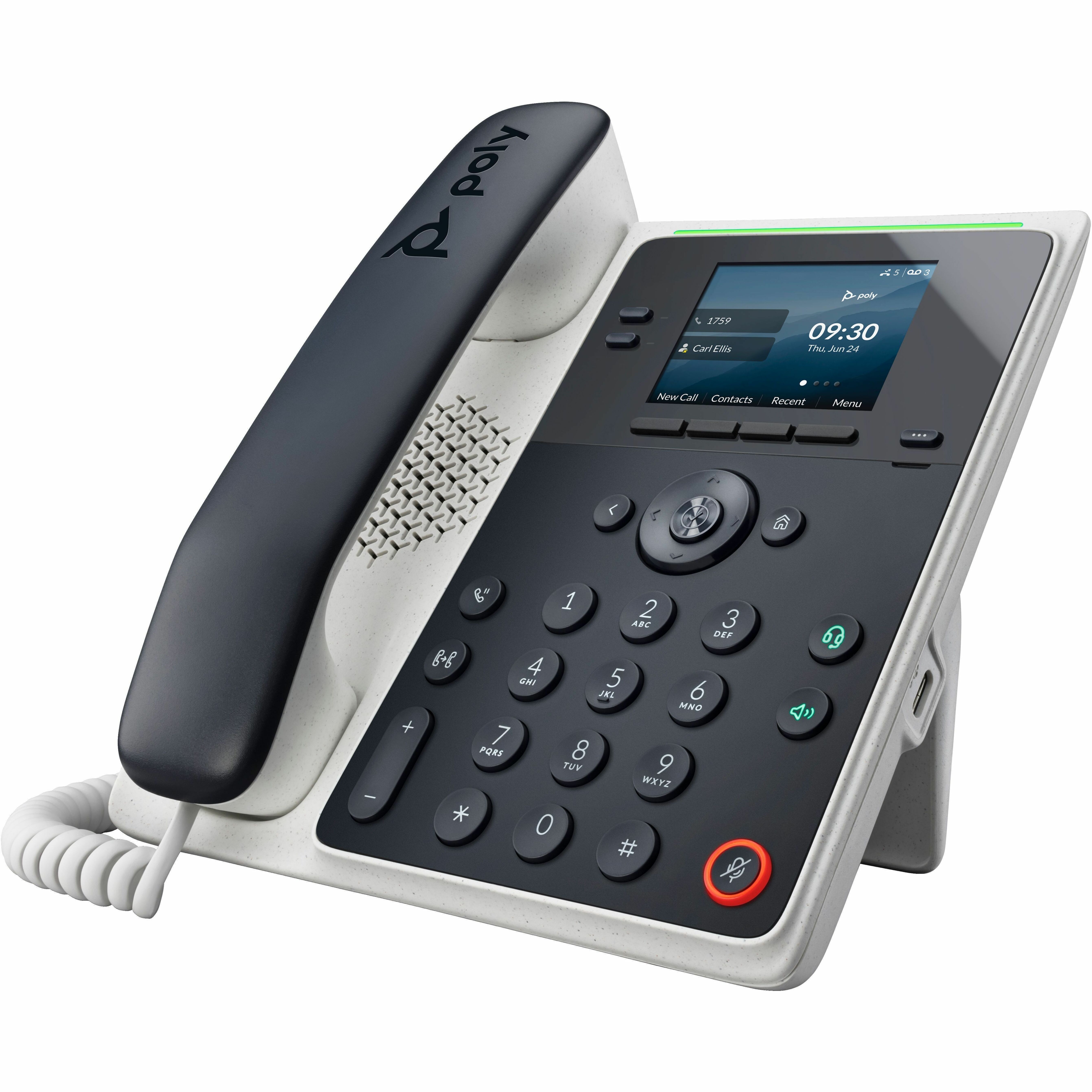 Poly Edge E100 IP Phone - Corded - Corded - 3 Multiple Conferencing - Desktop, Wall Mountable - White, Midnight Blue - VoIP - 2.8" LCD - 2 x Network (RJ-45) - PoE Ports — alternate image1