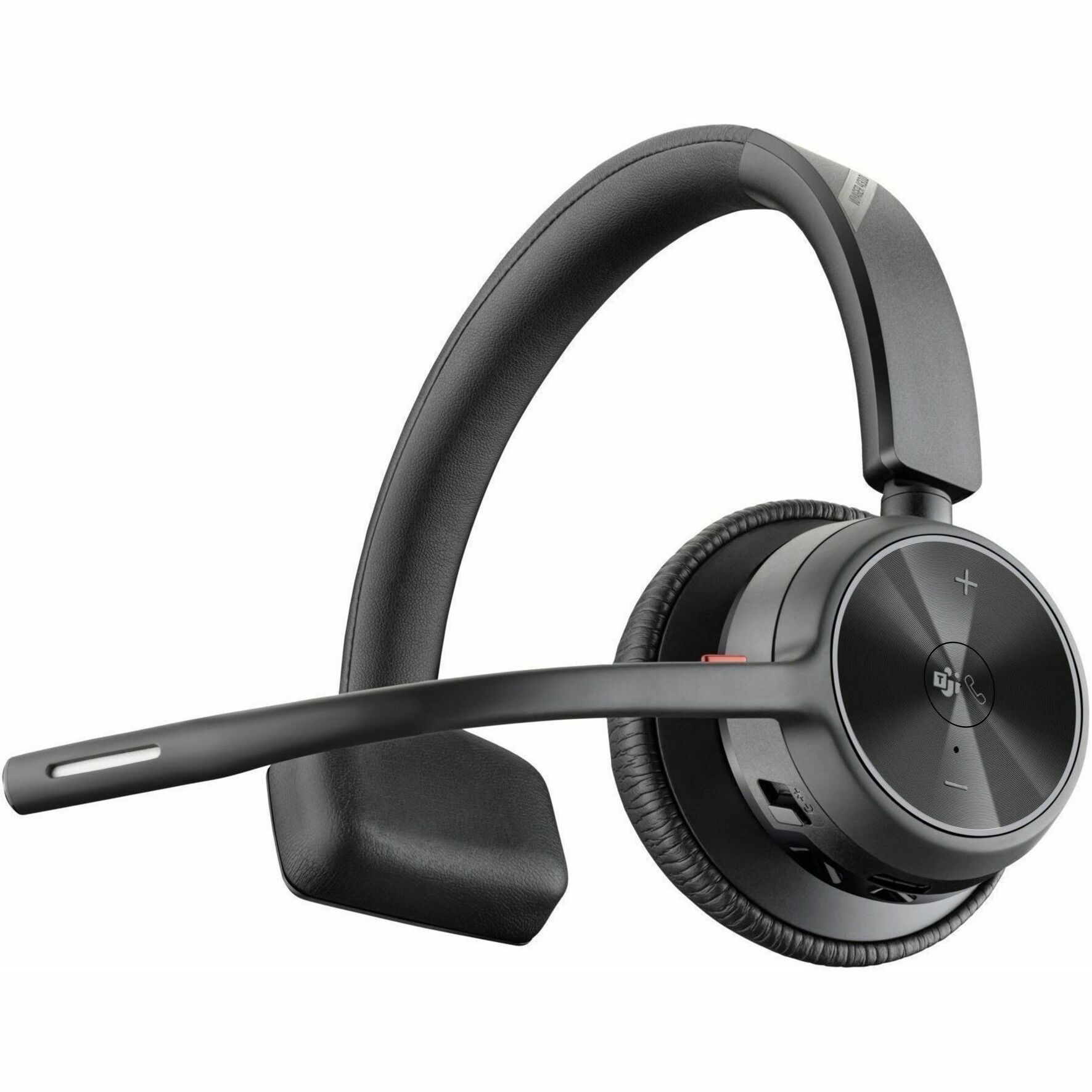 Poly Voyager 4310 Microsoft Teams Certified Headset + BT700 Dongle + Charging Stand - Microsoft Teams Certification - Google Assistant, Siri - Mono - USB Type A - Wired/Wireless - Bluetooth - 298.6 ft - 20 Hz to 20 kHz - Over-the-head, On-ear - Monaural - Supra-aural - 4.92 ft Cable - Electret Condenser, MEMS Technology, Noise Cancelling Microphone - Noise Canceling - Black — bottom