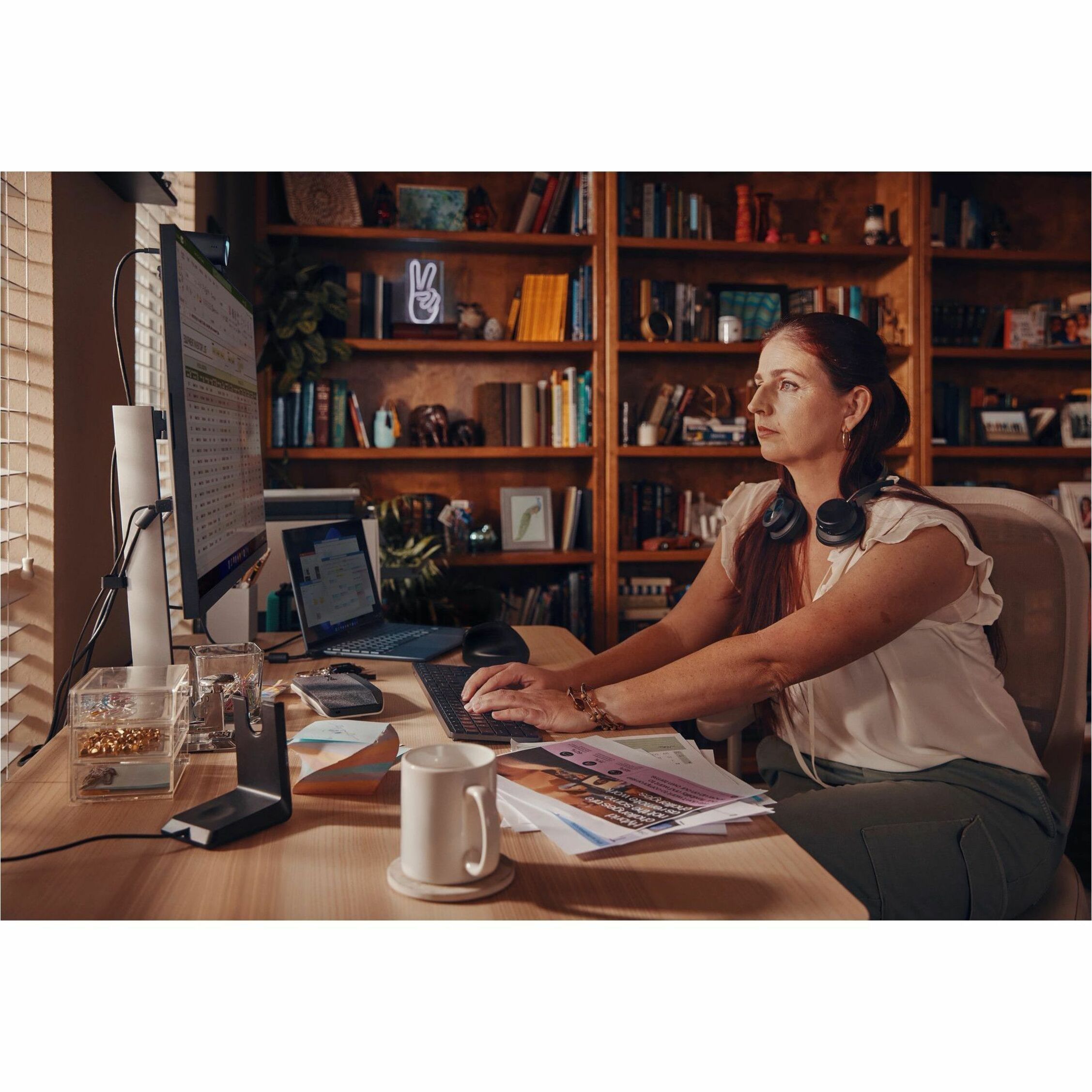 Poly Voyager Focus 2 USB-C Headset with Charge Stand - Siri, Google Assistant - Stereo - USB Type C - Wired/Wireless - Bluetooth - 164 ft - 20 Hz to 20 kHz - On-ear, Over-the-head - Binaural - Supra-aural - 4.92 ft Cable - Electret Condenser, MEMS Technology, Noise Cancelling Microphone - Black — alternate image12