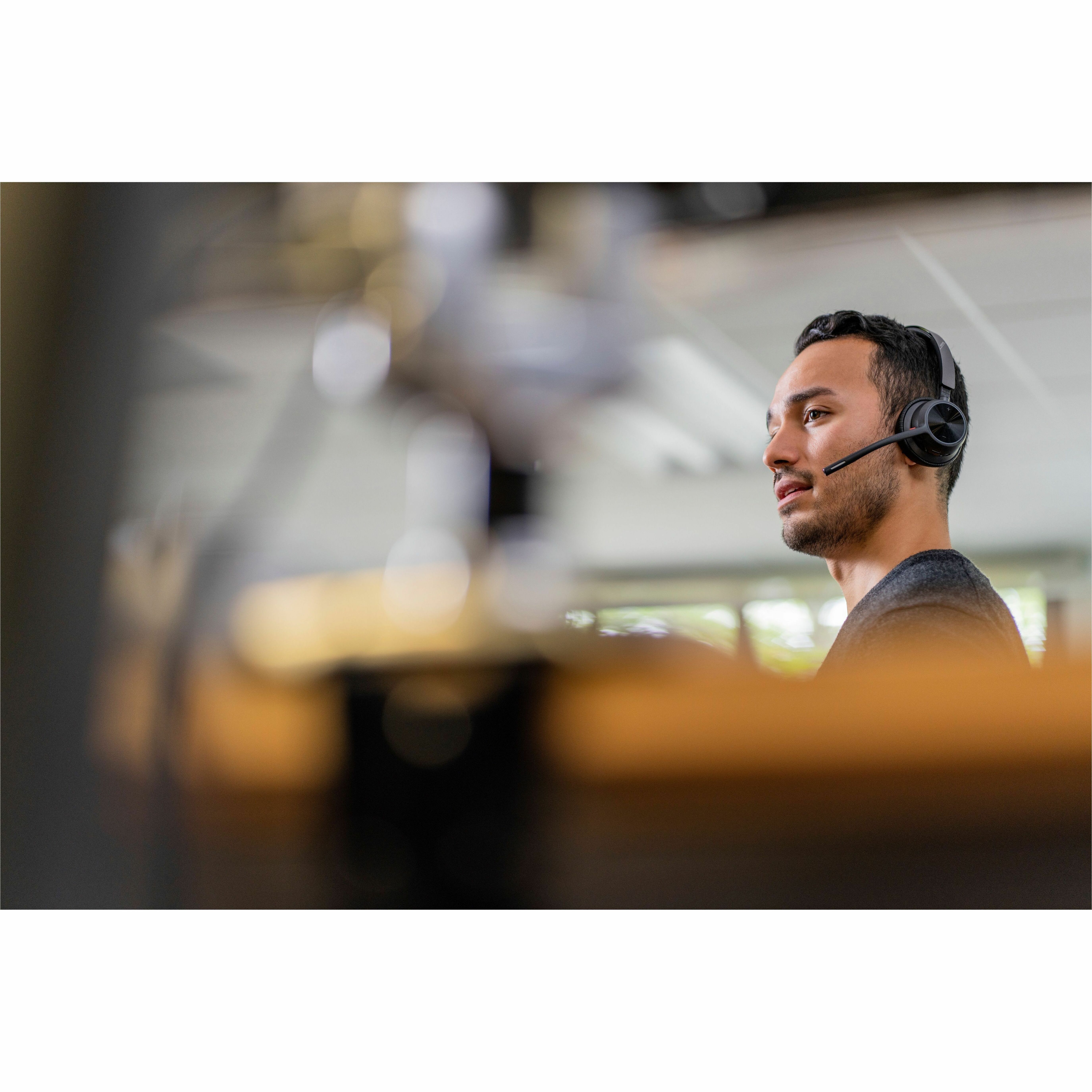 Poly Voyager 4320 USB-A Headset + BT700 Dongle - Microsoft Teams Certification - Siri, Google Assistant - Stereo - USB Type A - Wired/Wireless - Bluetooth - 298.6 ft - 20 Hz to 20 kHz - On-ear, Over-the-head - Binaural - Supra-aural - 4.92 ft Cable - MEMS Technology, Electret Condenser, Noise Cancelling Microphone - Noise Canceling - Black — alternate image2