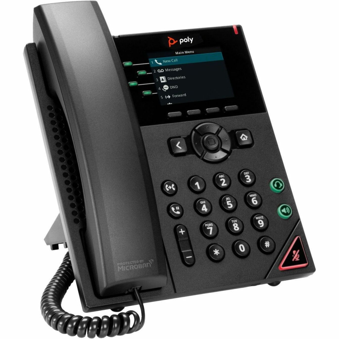 Poly VVX 250 IP Phone - Corded - Corded - Desktop, Wall Mountable - Black - VoIP - 2 x Network (RJ-45) - PoE Ports — alternate image1