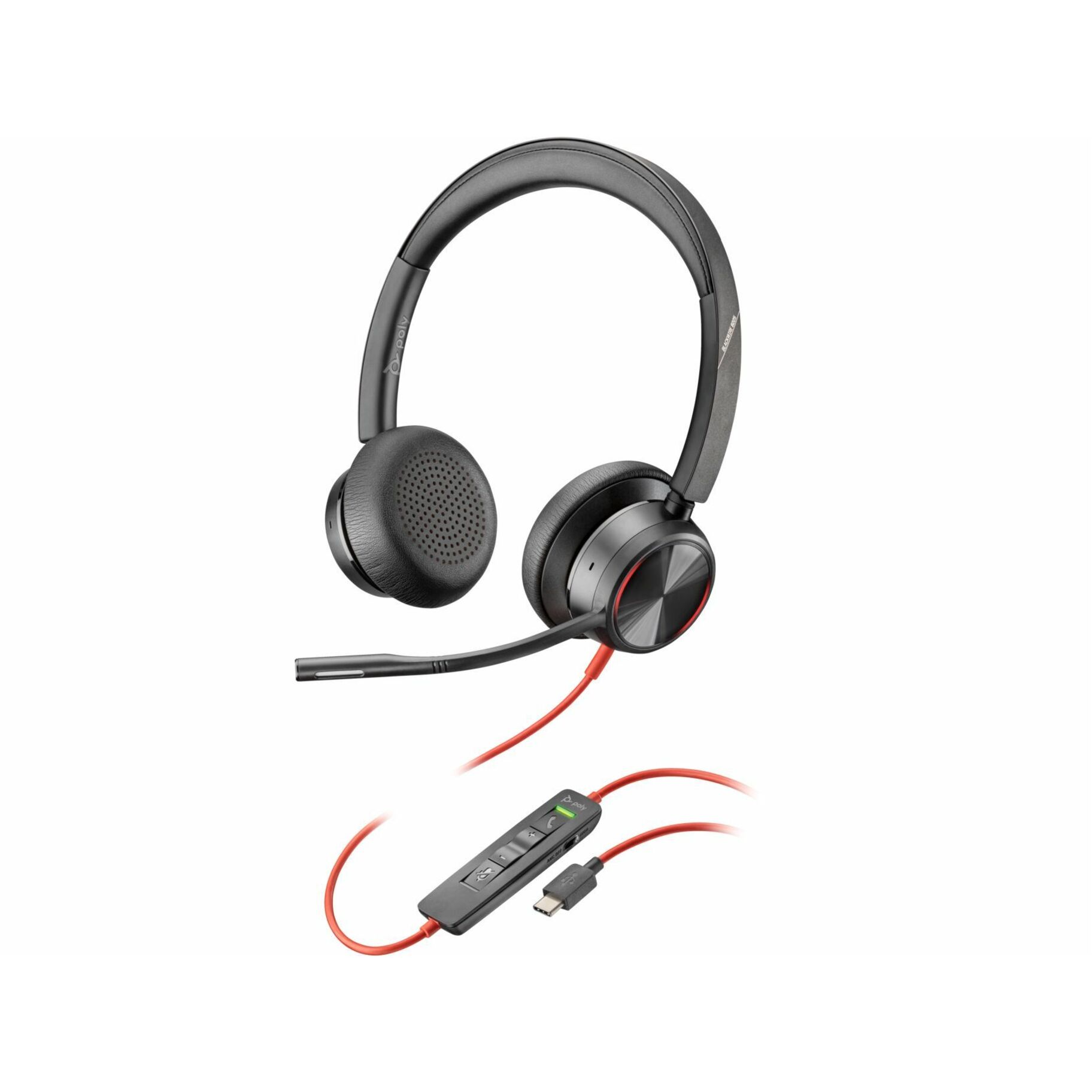 Poly Blackwire 8225 USB-C Headset - Stereo - Mini-phone (3.5mm), USB Type C - Wired - 32 Ohm - Over-the-head, On-ear - Binaural - Supra-aural - 7.19 ft Cable - Omni-directional, Noise Cancelling Microphone - Noise Canceling - Black